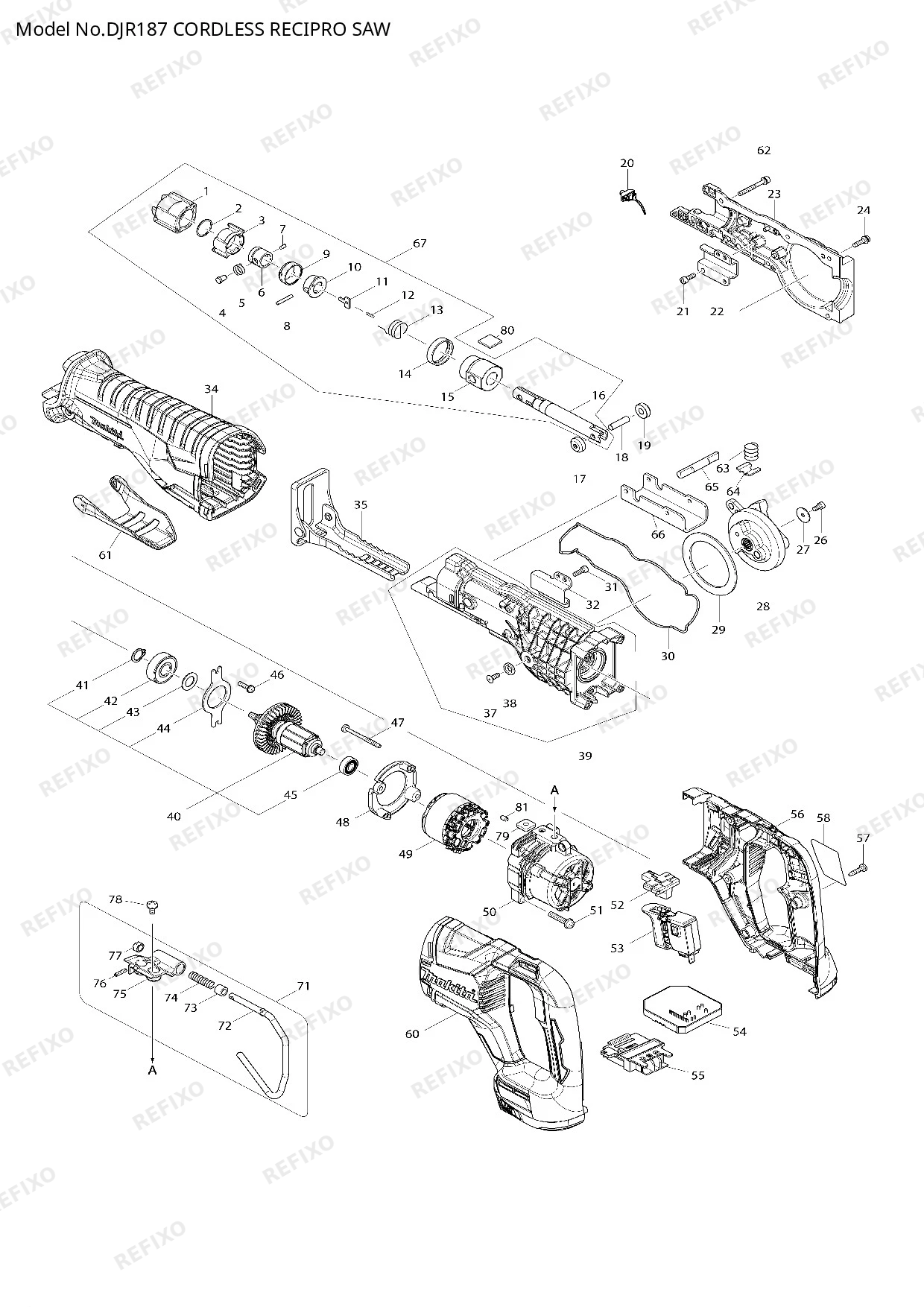 Деталировка MAKITA DJR187 — схема запчастей в разборе