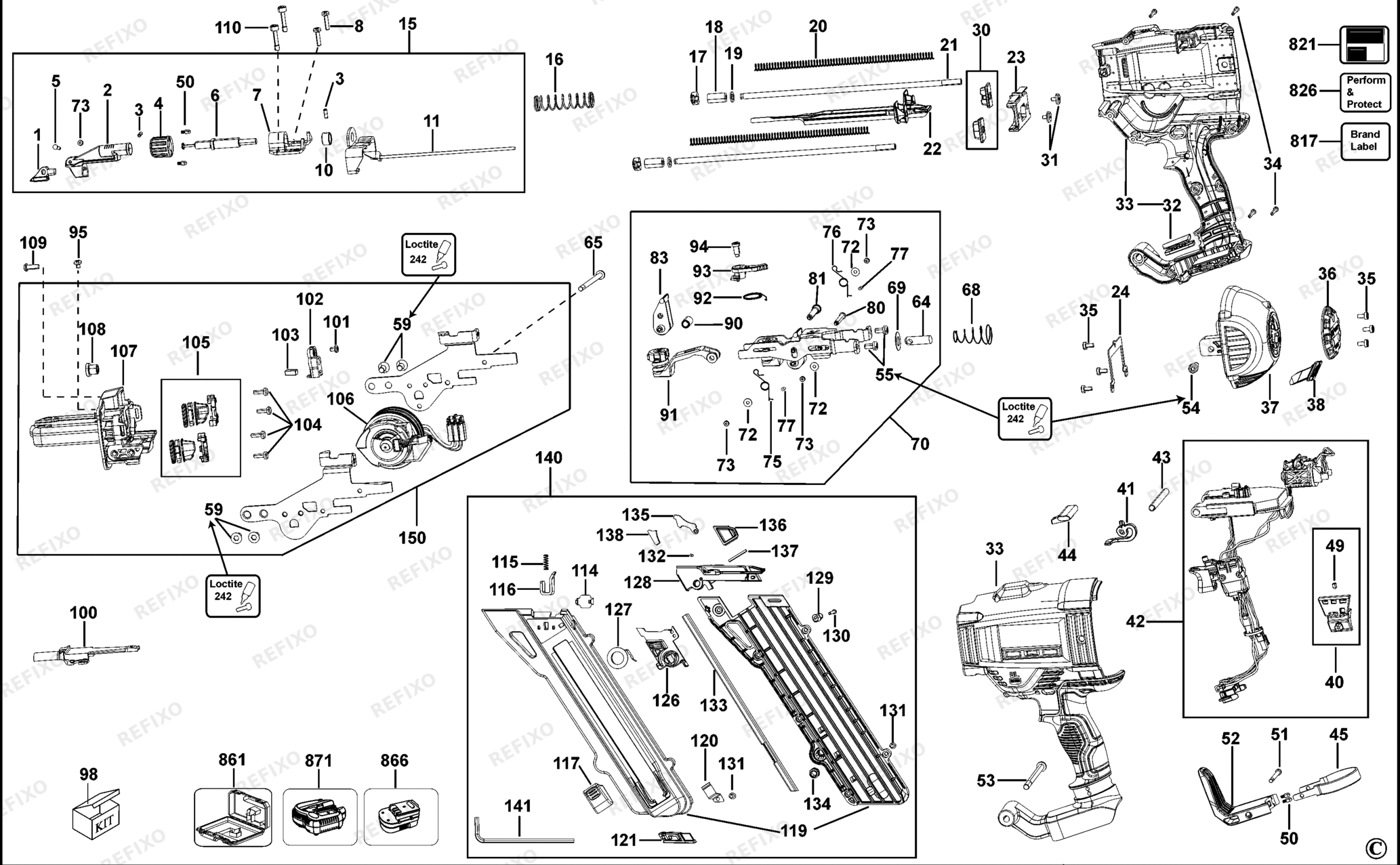 Деталировка DeWalt DCN694-QW TYPE 1 аккумуляторный NAGLER DCN694-QW DCN694 — схема запчастей в разборе