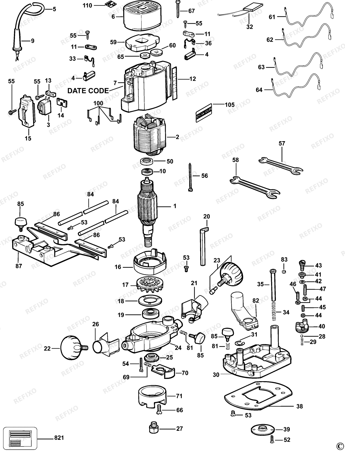 Деталировка DeWalt DW615-QS TYPE 5 FRÄSMASCHINE DW615-QS DW615 — схема запчастей в разборе