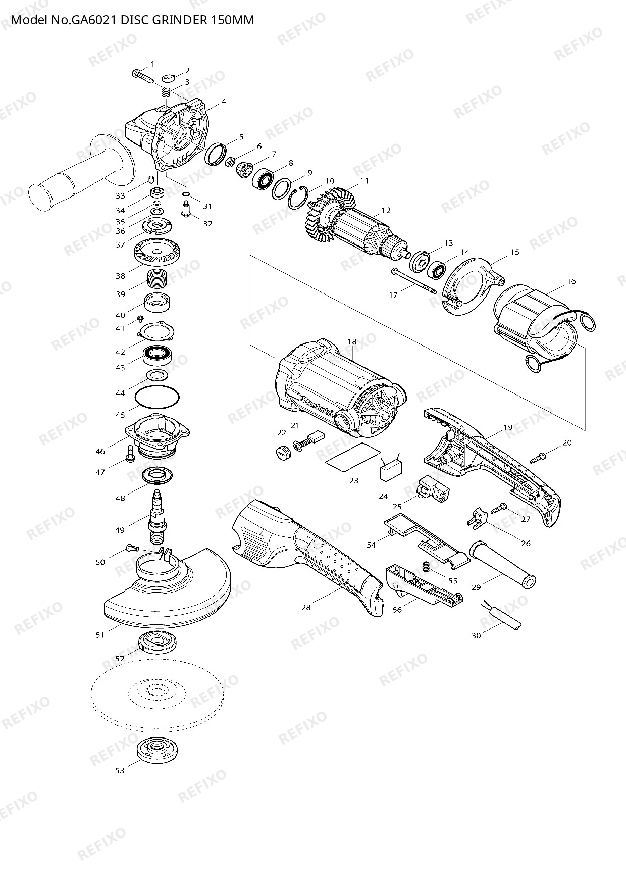 Деталировка MAKITA GA6021 — схема запчастей в разборе