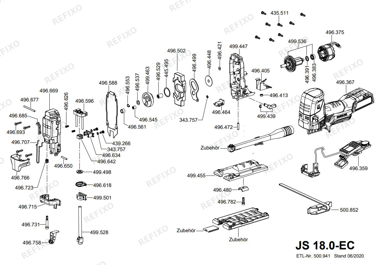 Деталировка Flex JS 18.0-EC5.0 набор — схема запчастей в разборе