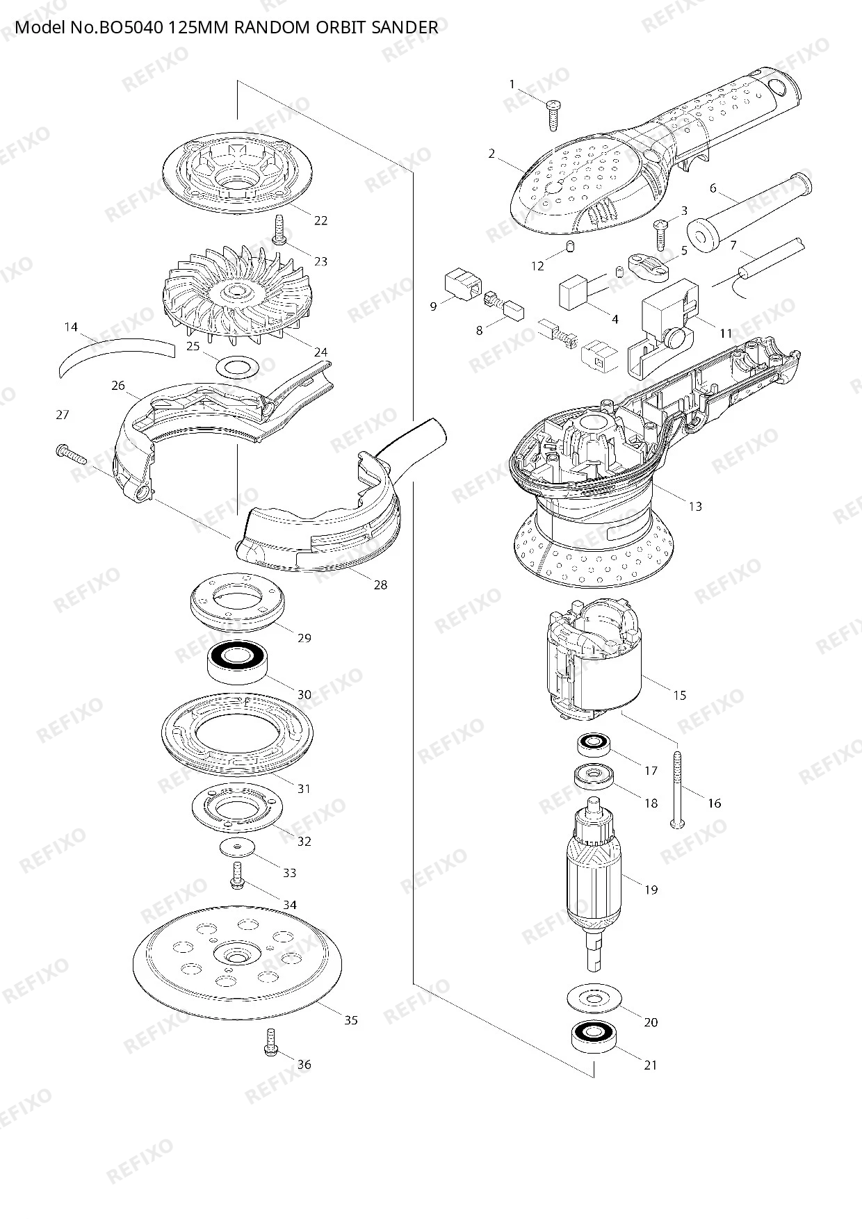 Деталировка MAKITA BO5040 — схема запчастей в разборе