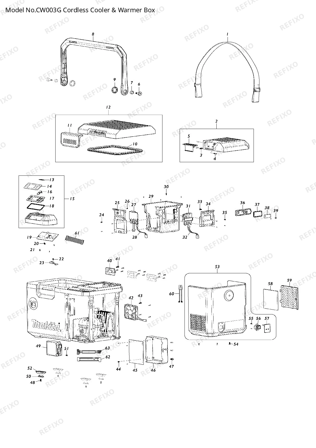 Деталировка MAKITA CW003G — схема запчастей в разборе
