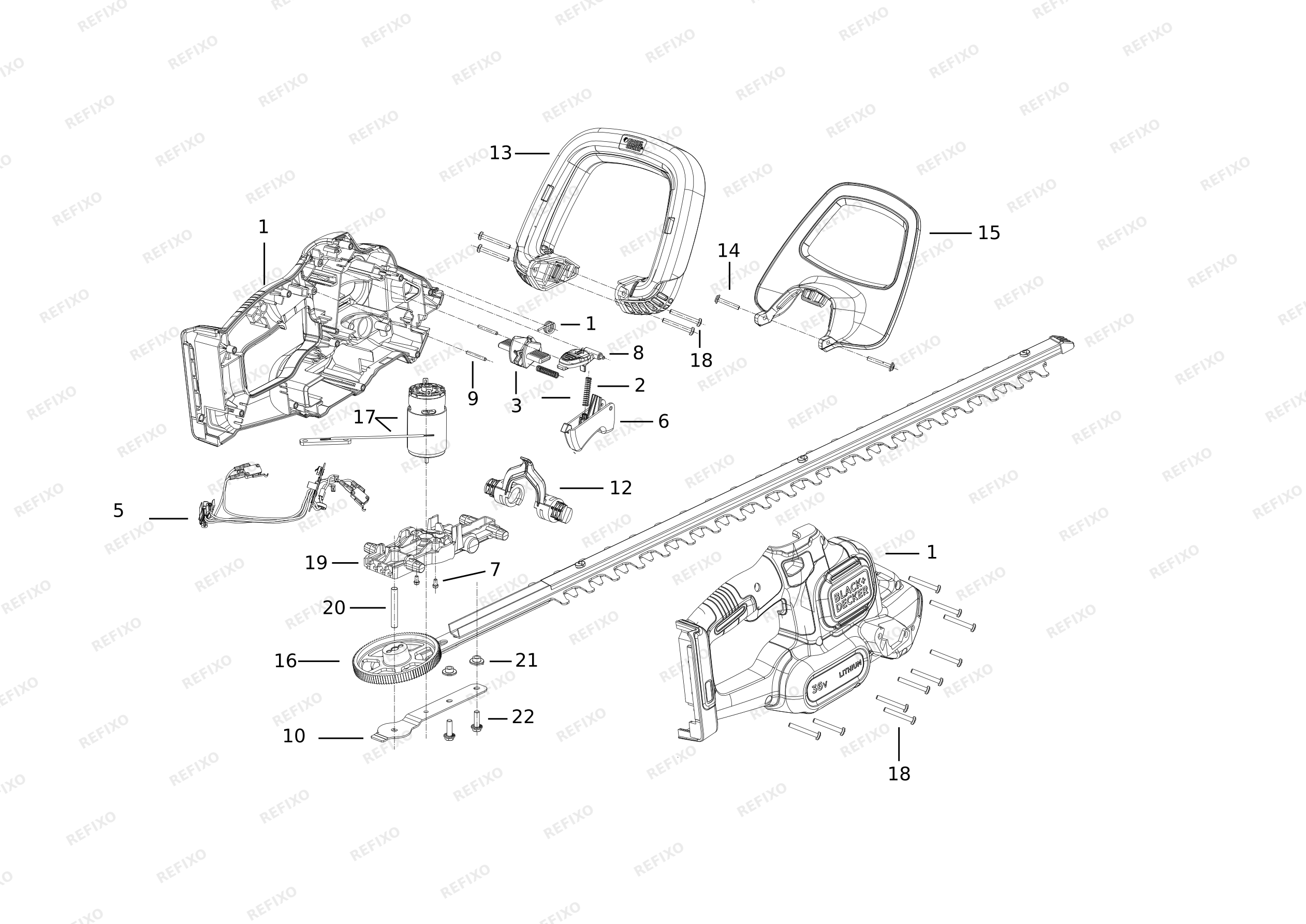 Black&Decker КУСТОРЕЗ BCHTS36B — схема запчастей