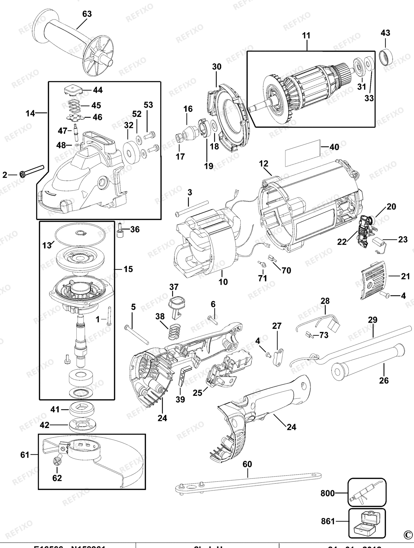 Деталировка DeWalt DWEN202-QS TYPE 1 угловая шлифмашина DWEN202-QS DWEN202 — схема запчастей в разборе