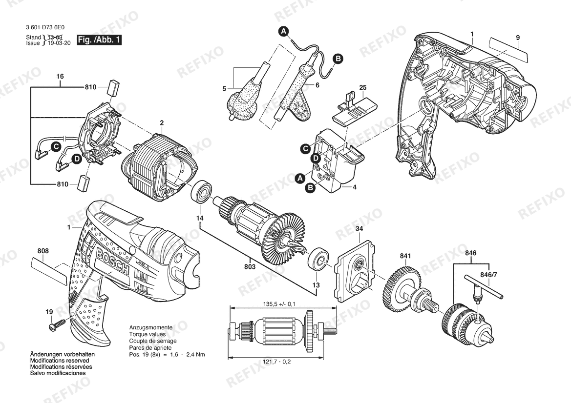 Деталировка Bosch Дрель GBM 10 RE | 127 V | 046 - MX (3 601 D73 6G0) — схема запчастей в разборе