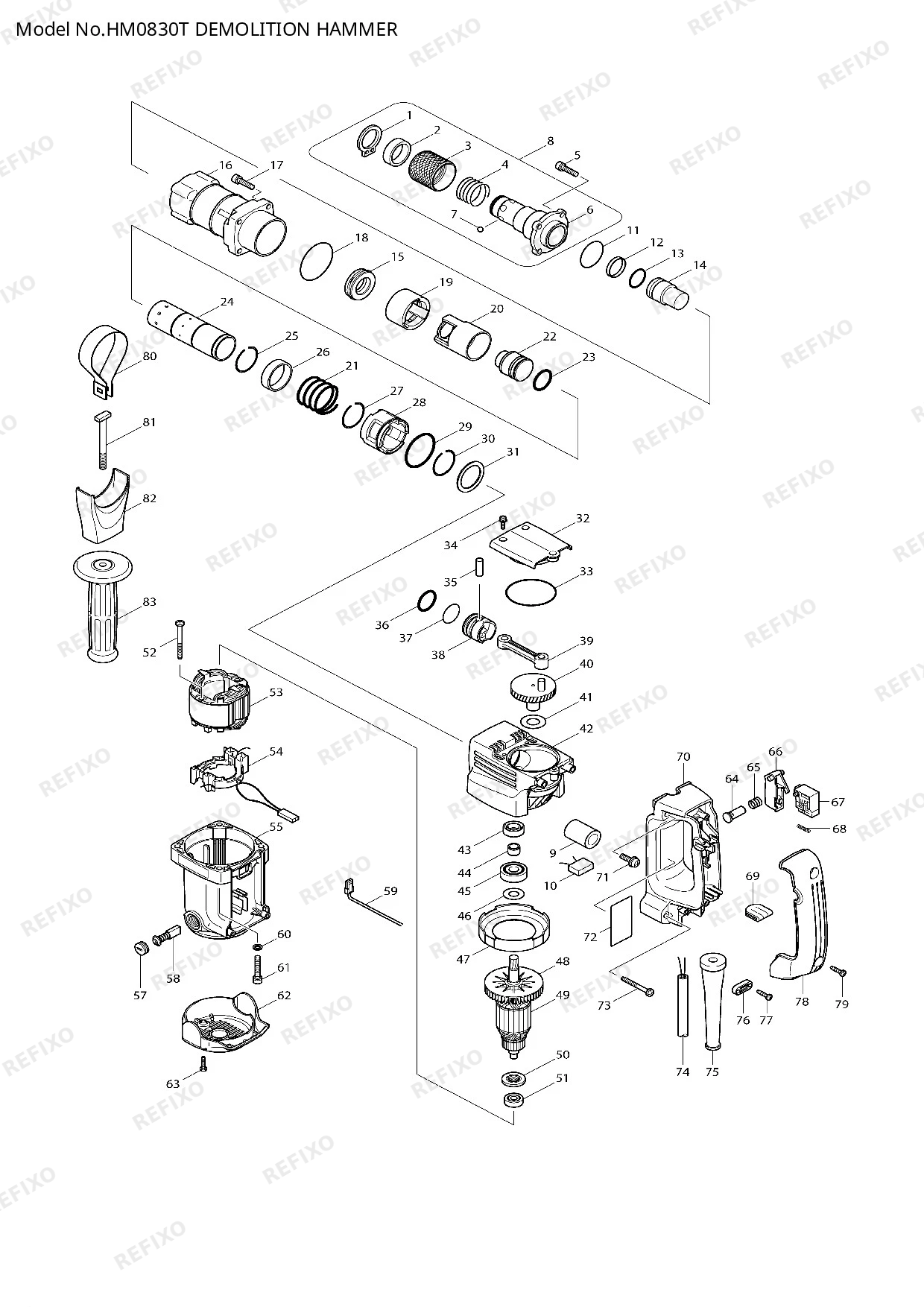 Деталировка MAKITA HM0830T — схема запчастей в разборе