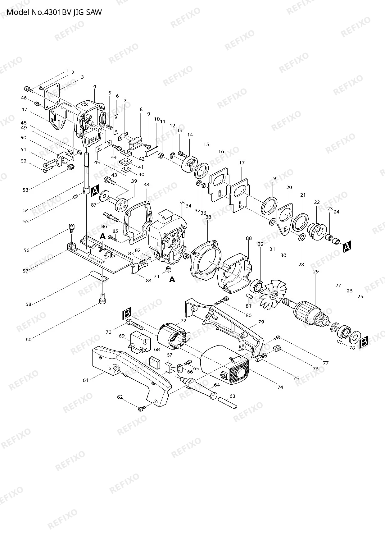 Деталировка MAKITA 4301BV — схема запчастей в разборе