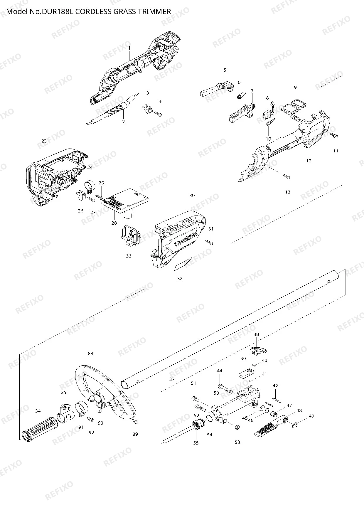 Деталировка MAKITA DUR188L — схема запчастей в разборе