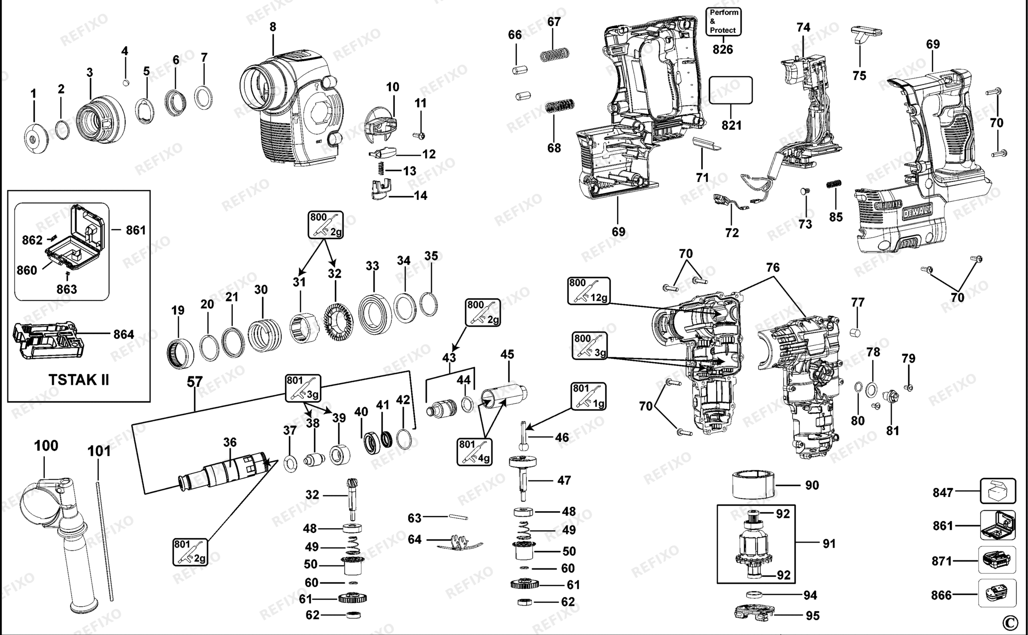 Деталировка DeWalt DCH253-QW TYPE 1 DREHHAMMER DCH253-QW DCH253 — схема запчастей в разборе