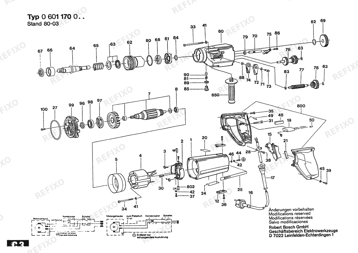 Деталировка Bosch Дрель Drill | 110 V | 004 - CH (0 601 170 031) — схема запчастей в разборе
