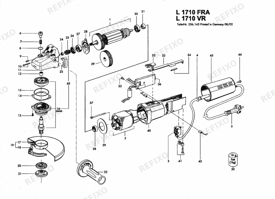 Деталировка Flex L 1710 FRA 230CEE 259733 — схема запчастей в разборе