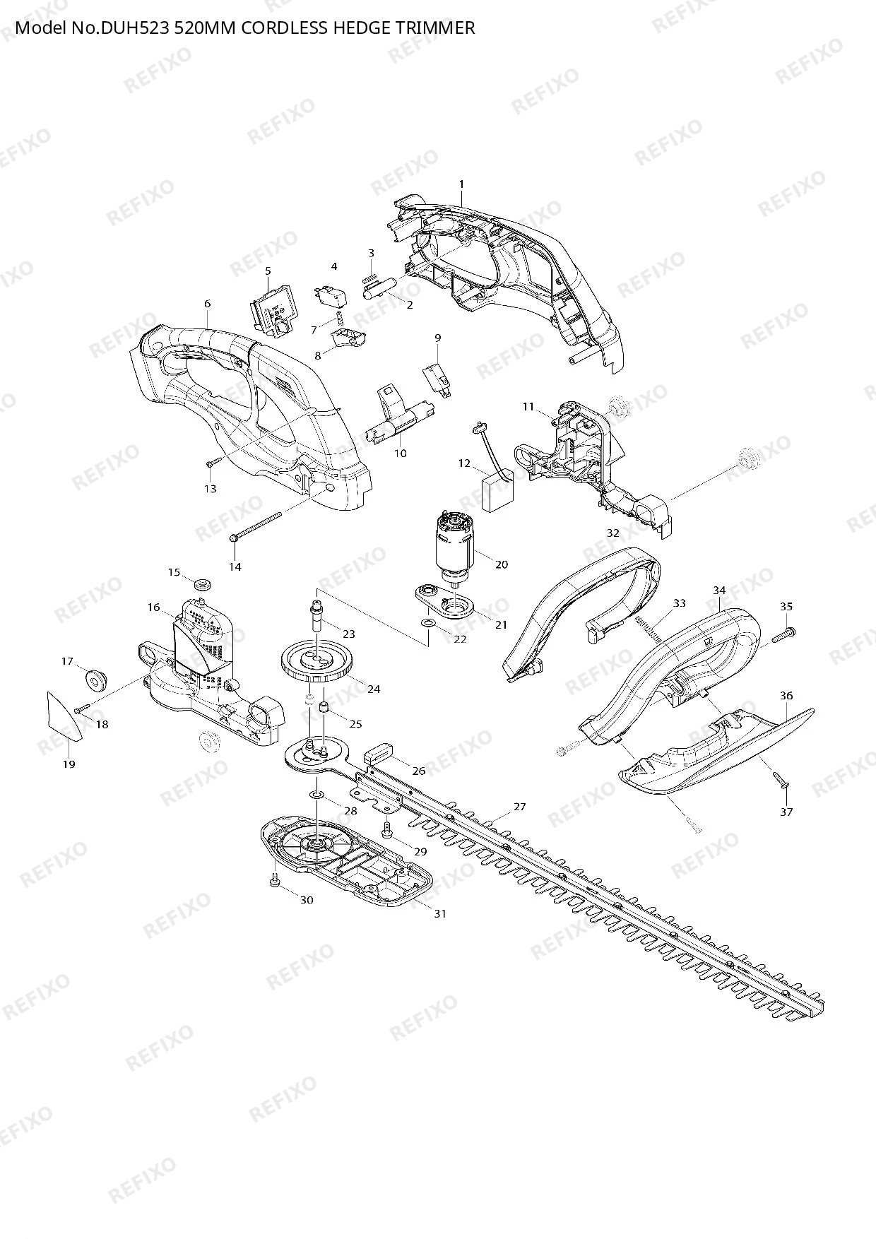 Деталировка MAKITA DUH523 — схема запчастей в разборе