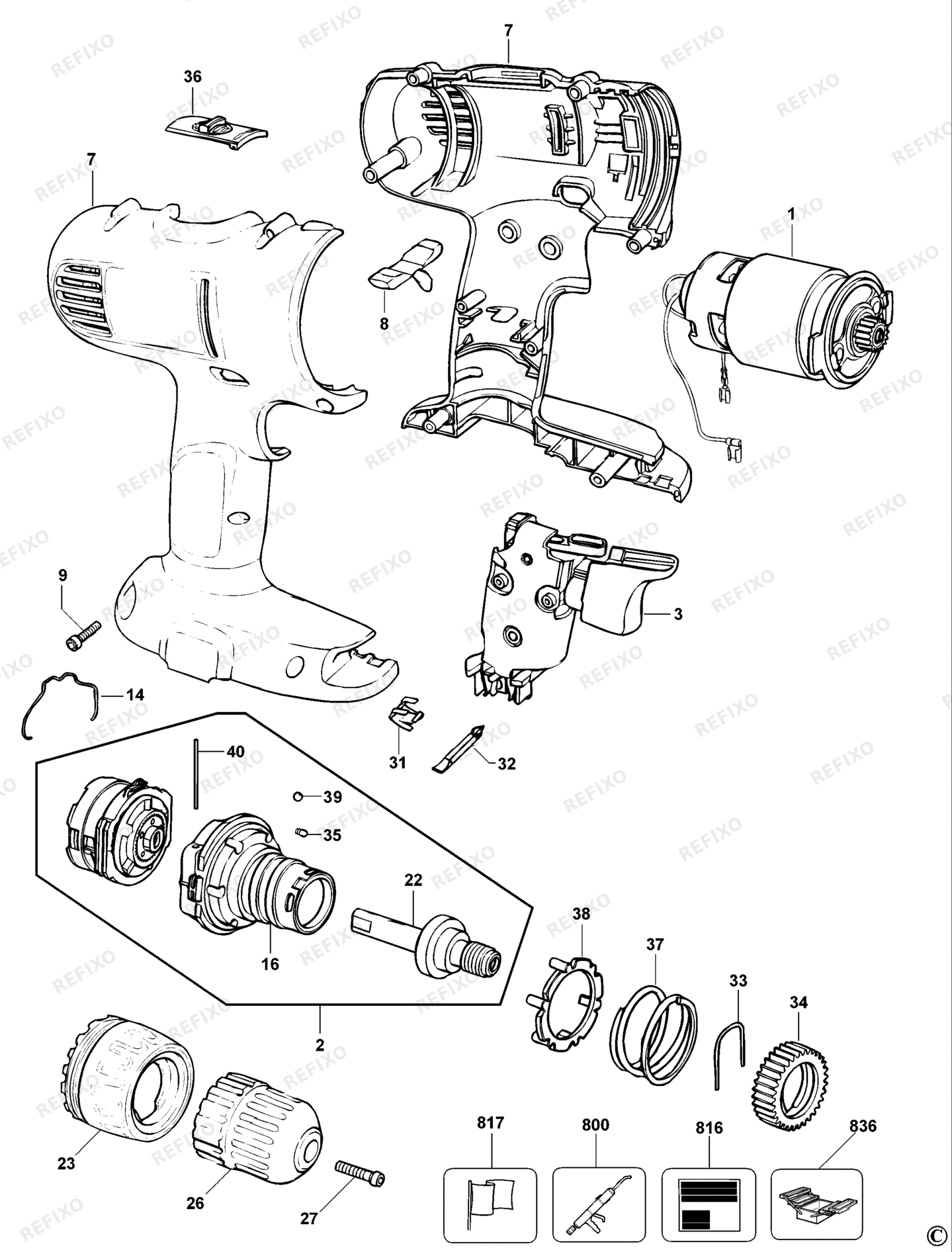 Деталировка DeWalt DW927-QW TYPE 11 аккумуляторный - дрель DW927-QW DW927 — схема запчастей в разборе