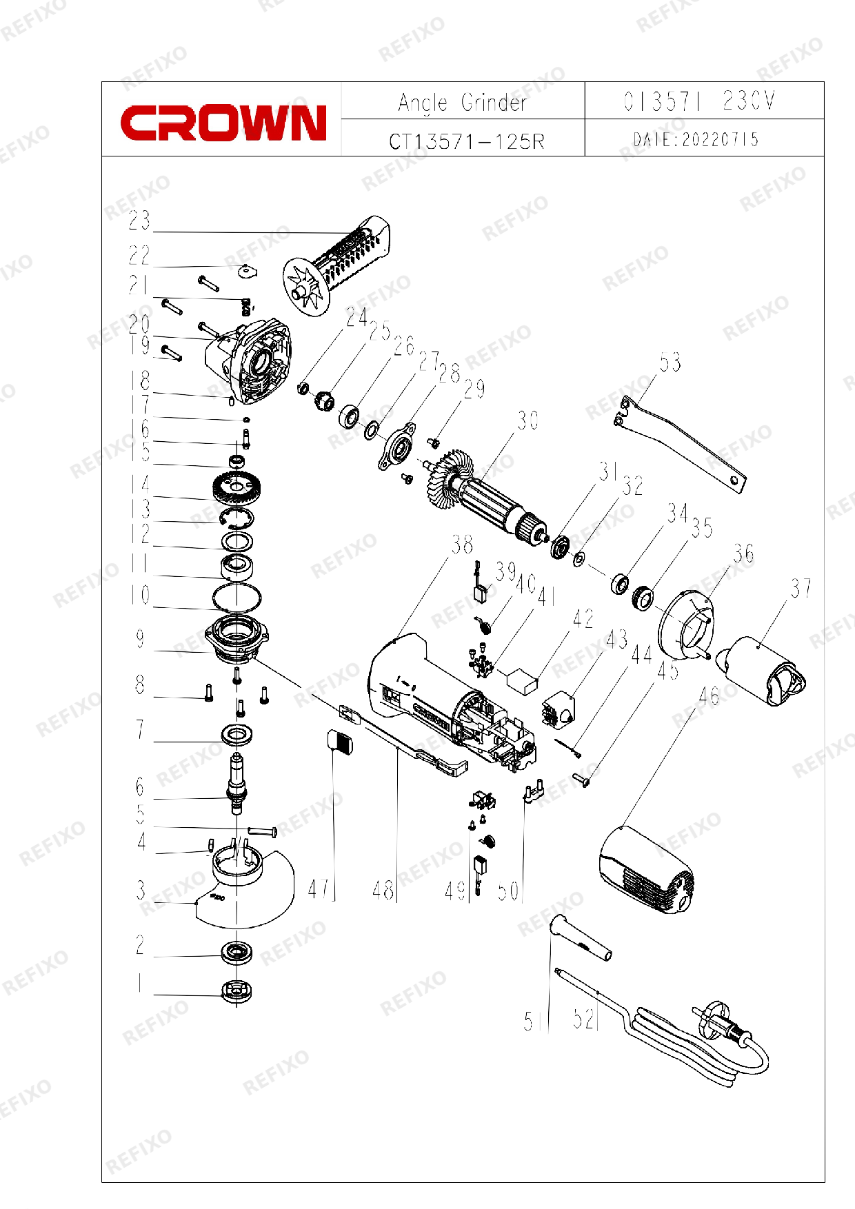 Деталировка CROWN CT13571 125R — схема запчастей в разборе