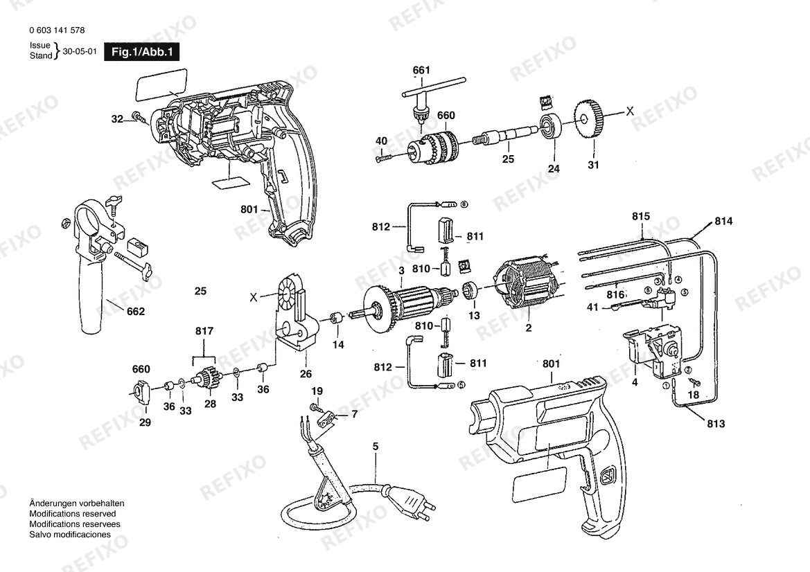 Деталировка Bosch Eingang- дрель PBM 550 RE | 220 V | 063 - BR (0 603 141 578) — схема запчастей в разборе