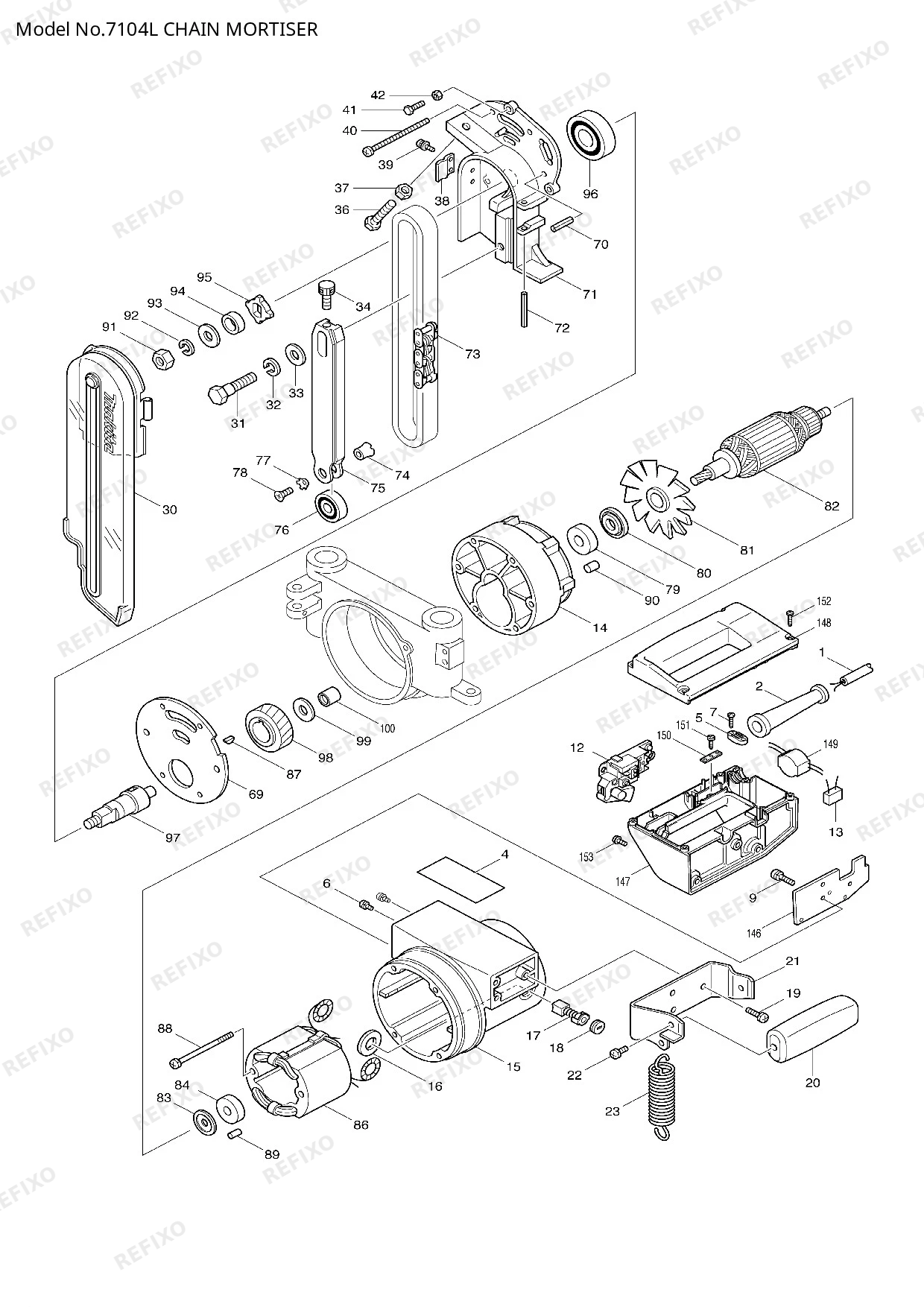 Деталировка MAKITA 7104L — схема запчастей в разборе