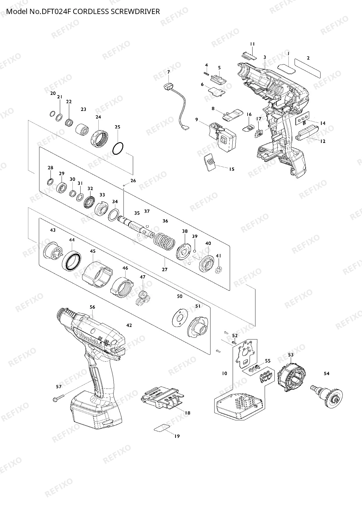 Деталировка MAKITA DFT024F — схема запчастей в разборе