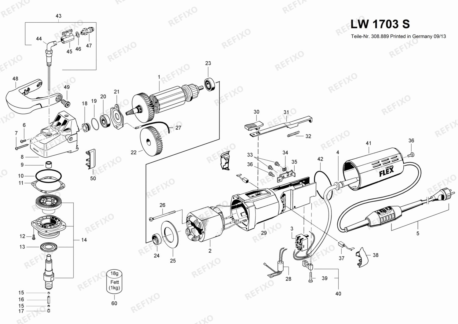 Деталировка Flex LW 1703 S - 950 Watt Nass-Steinschleifer с PRCD- 308773 — схема запчастей в разборе