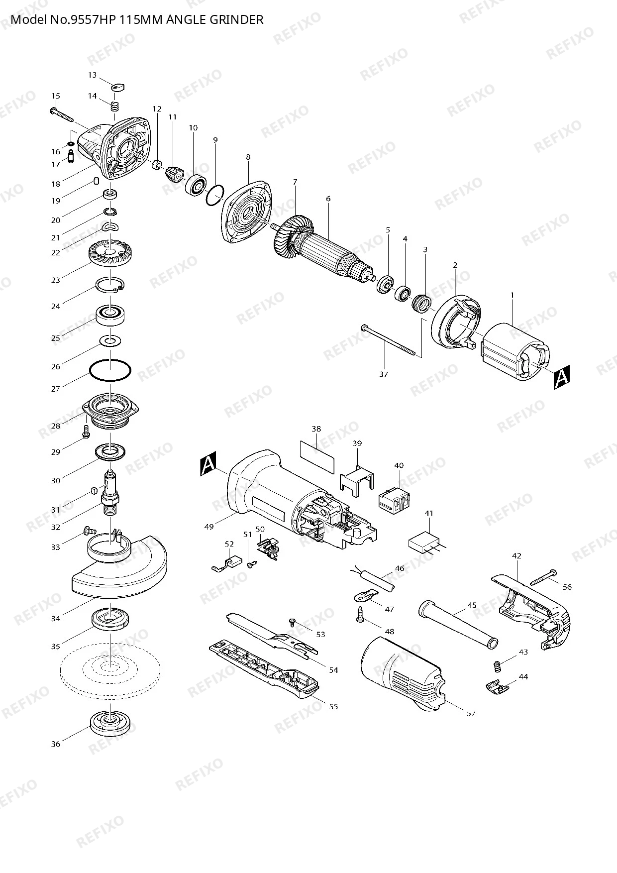 Деталировка MAKITA 9557HP — схема запчастей в разборе