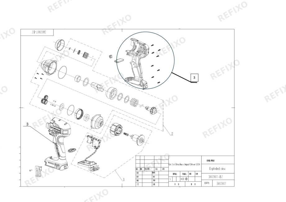Деталировка Greenworks 3802807-Exploded view — схема запчастей в разборе