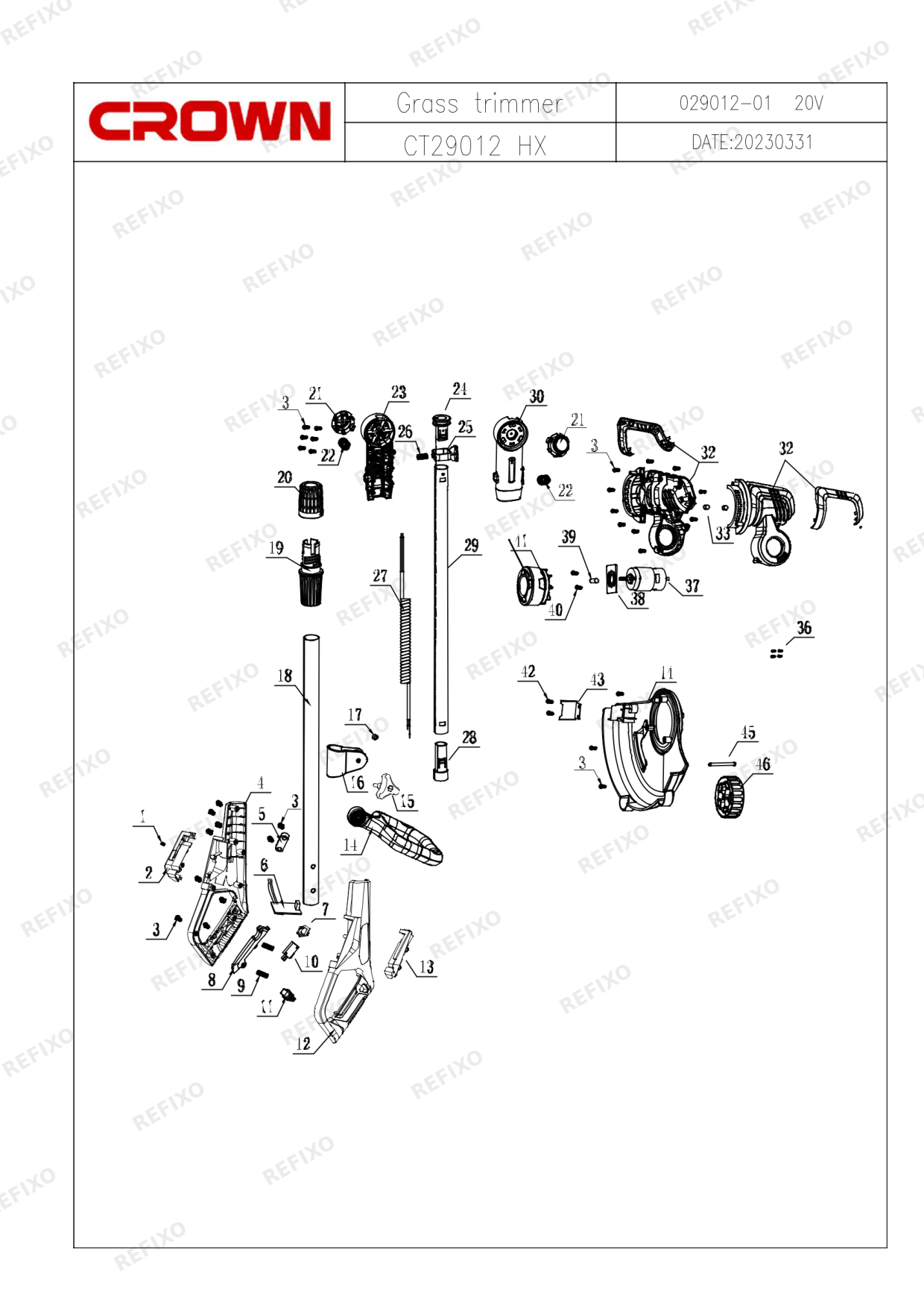 Деталировка CROWN CT29012HX — схема запчастей в разборе