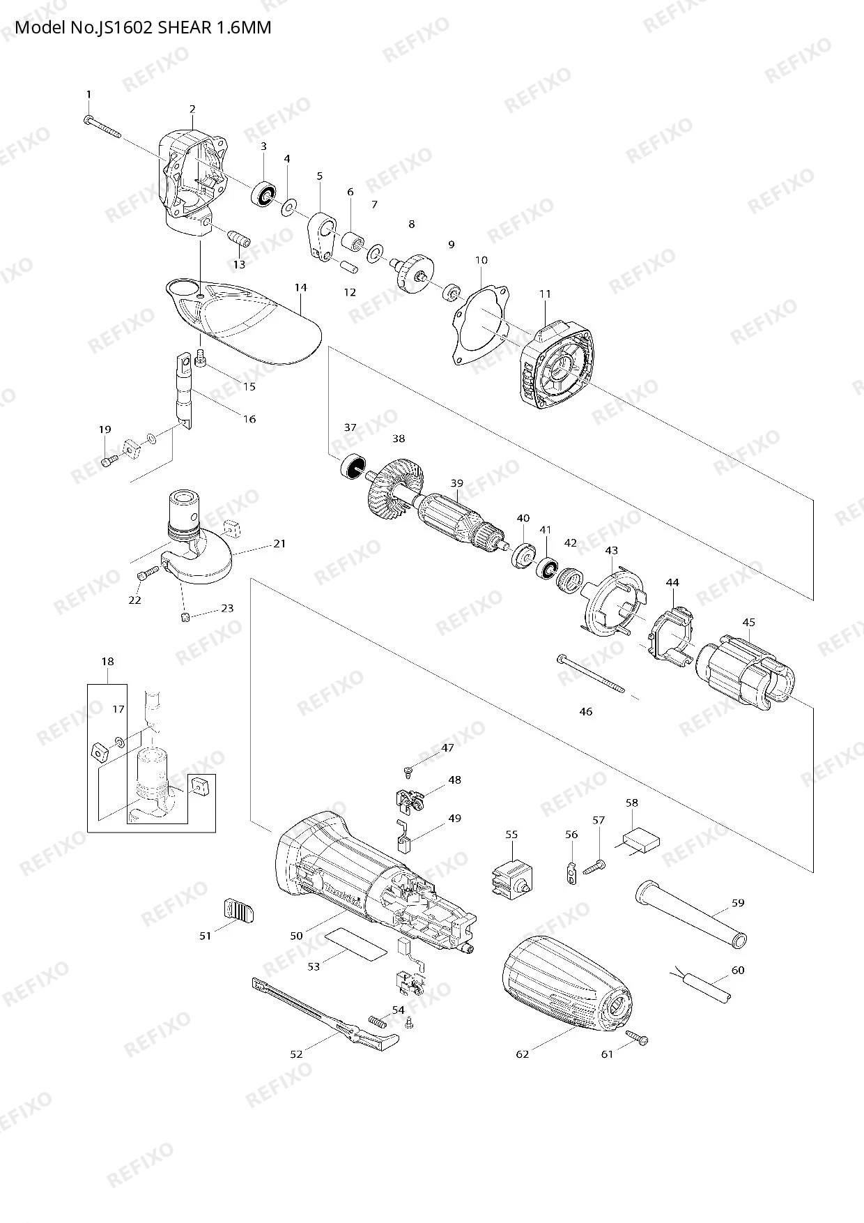 Деталировка MAKITA JS1602 — схема запчастей в разборе