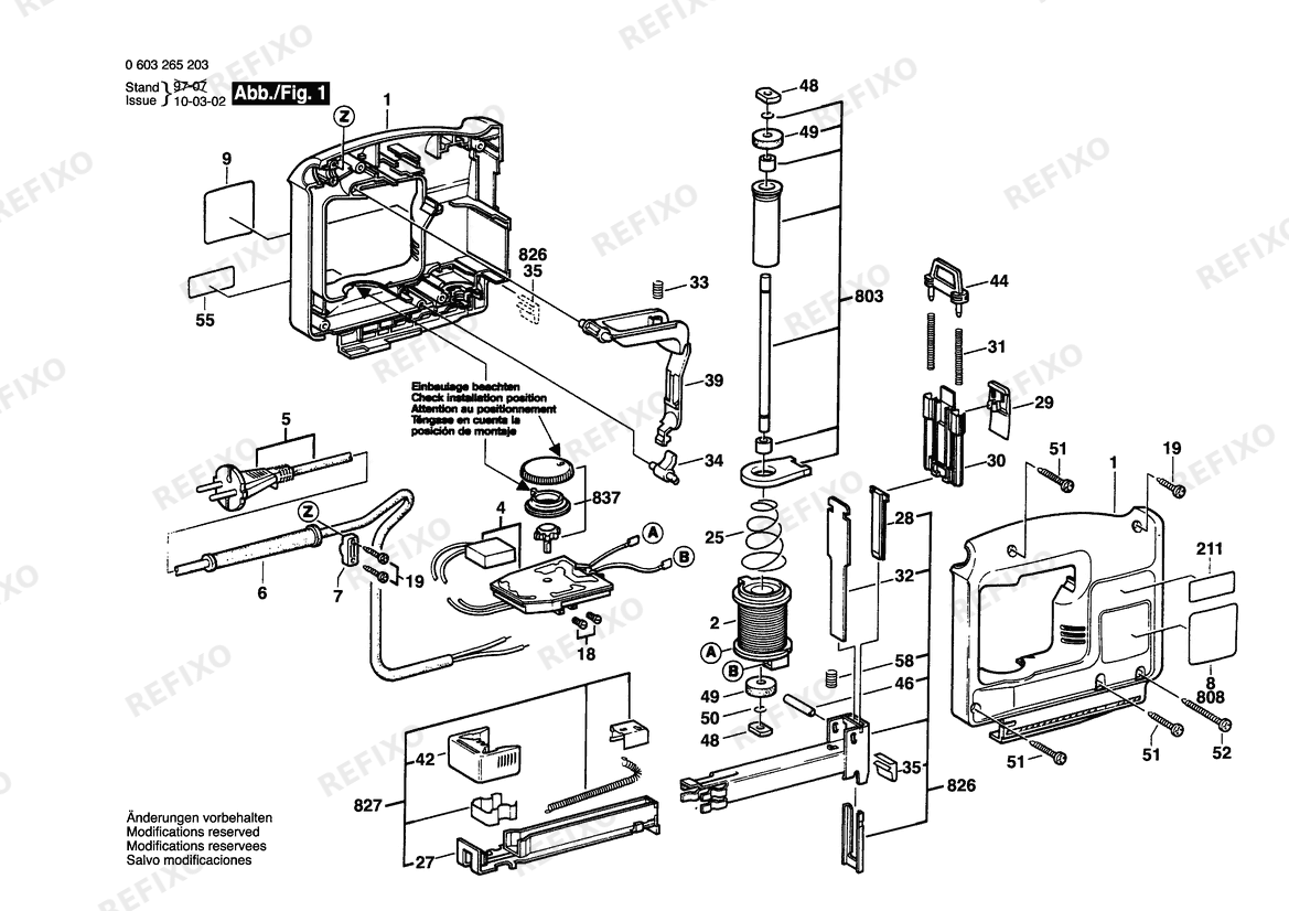 Деталировка Bosch Tacker PTK 14 E | 220 V | 001 - EU (0 603 265 203) — схема запчастей в разборе