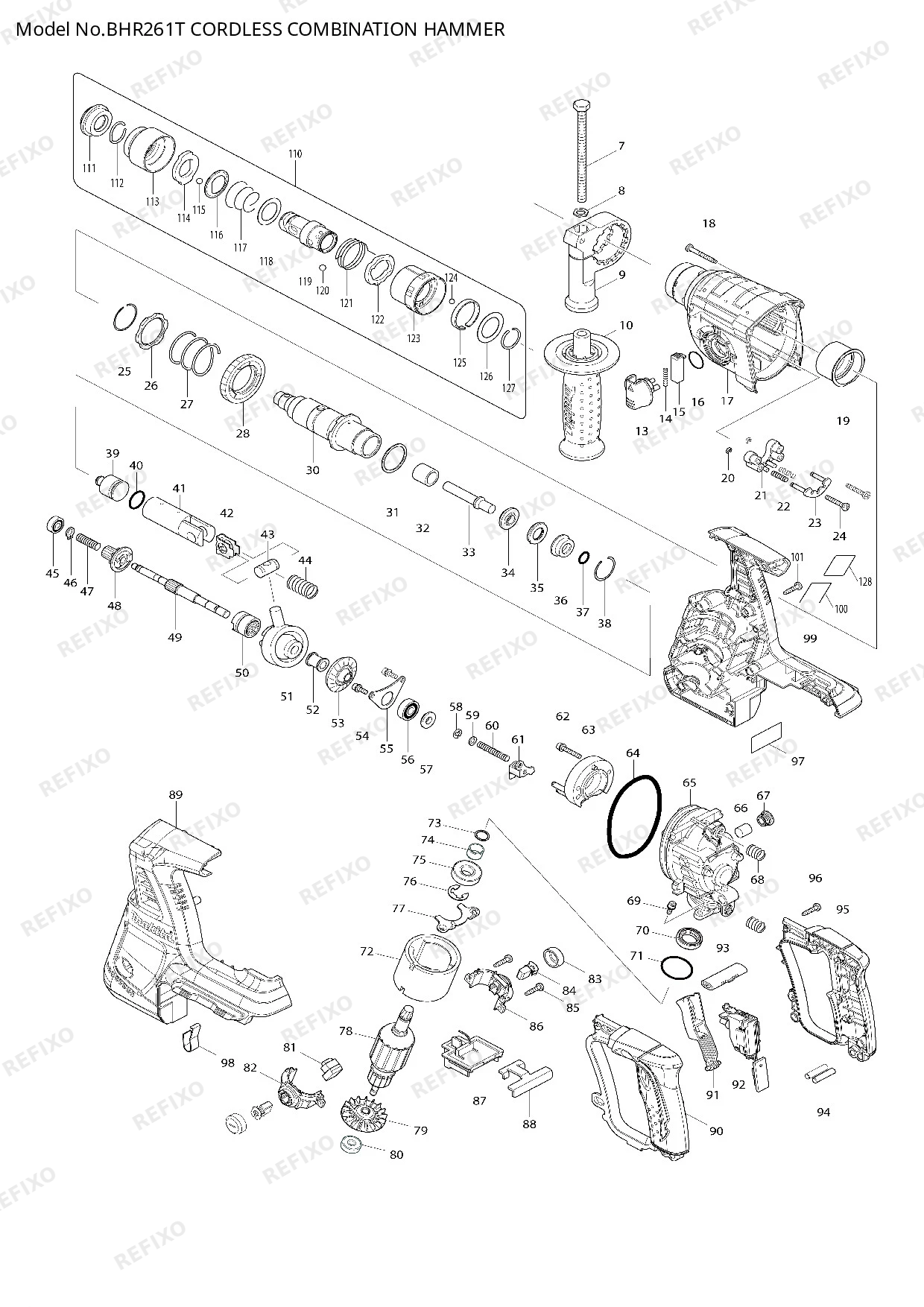 Деталировка MAKITA BHR261T — схема запчастей в разборе