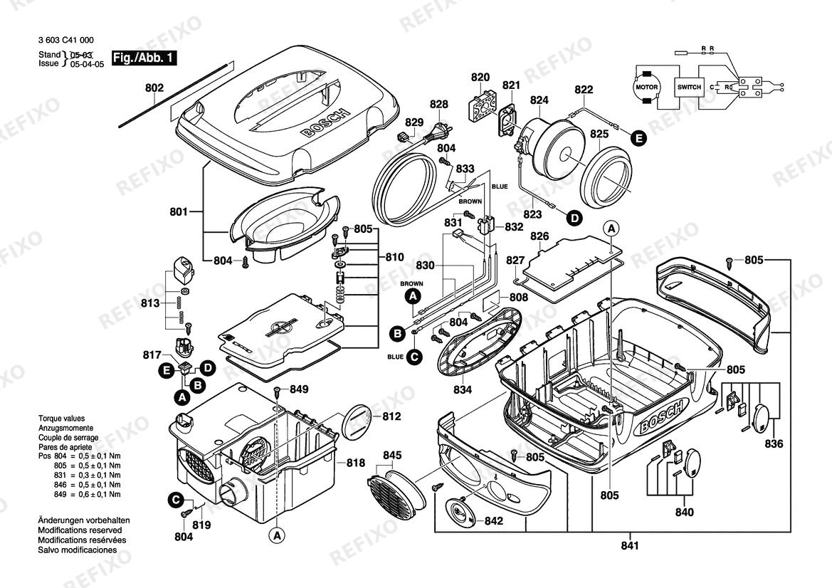 Деталировка Bosch Allzwecksauger VENTARO 1400 | 230 V | 036 - GB (3 603 C41 070) — схема запчастей в разборе