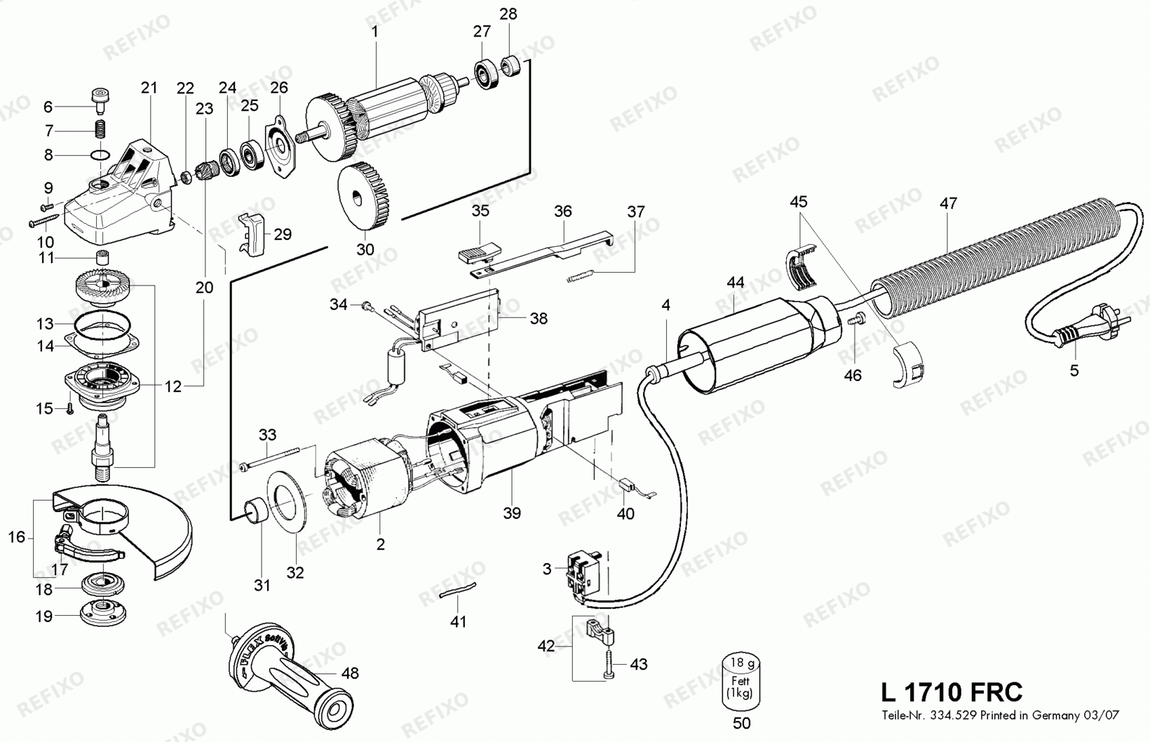 Деталировка Flex L 1710 FRC 230CEE bis 01.10.2015 334200 — схема запчастей в разборе