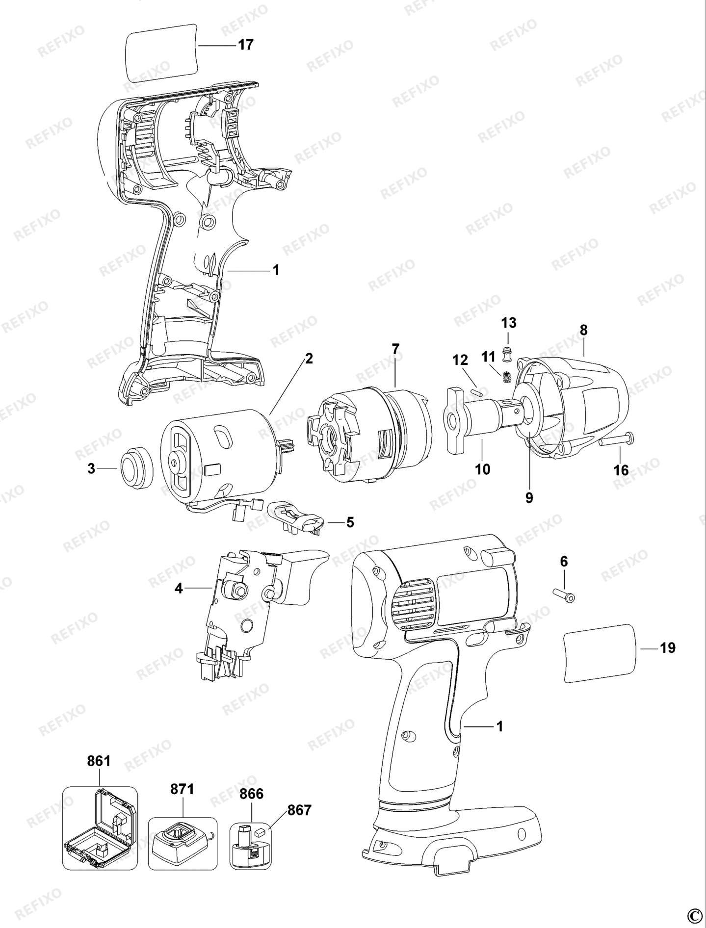 Деталировка DeWalt DW055K-QW TYPE 1 SCHLAGSCHRAUBENSCHL. DW055K-QW DW055K — схема запчастей в разборе