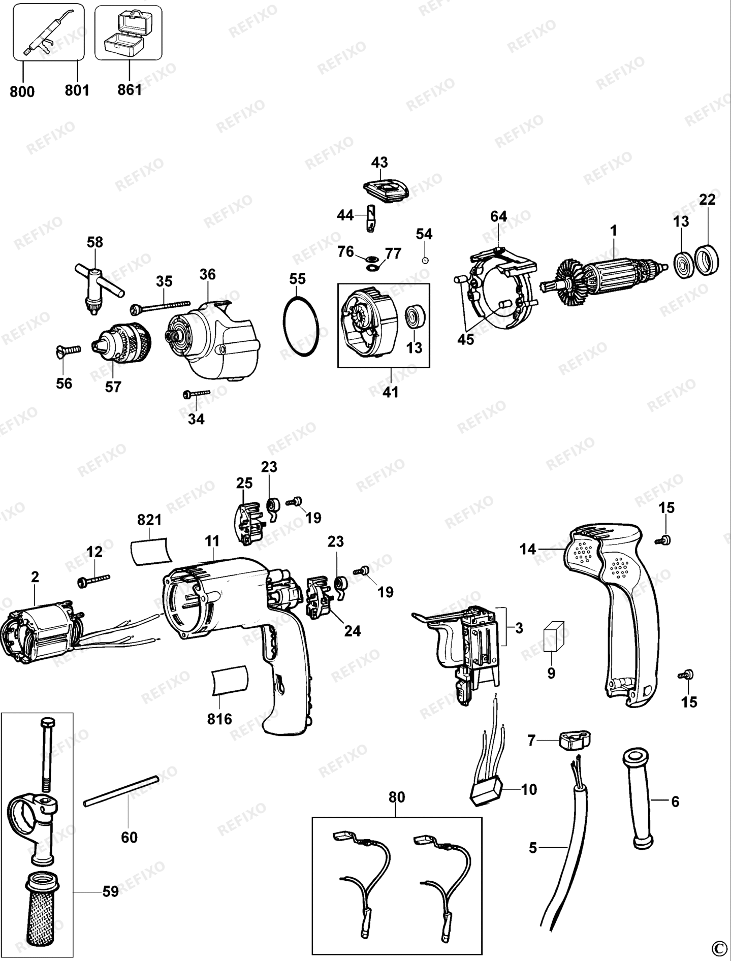 Деталировка DeWalt D21710-QS TYPE 1 перфоратор D21710-QS D21710 — схема запчастей в разборе