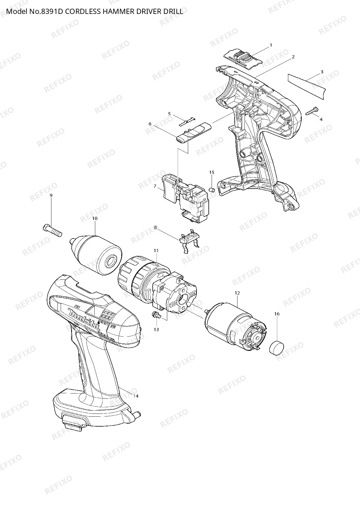 Деталировка MAKITA 8391D — схема запчастей в разборе