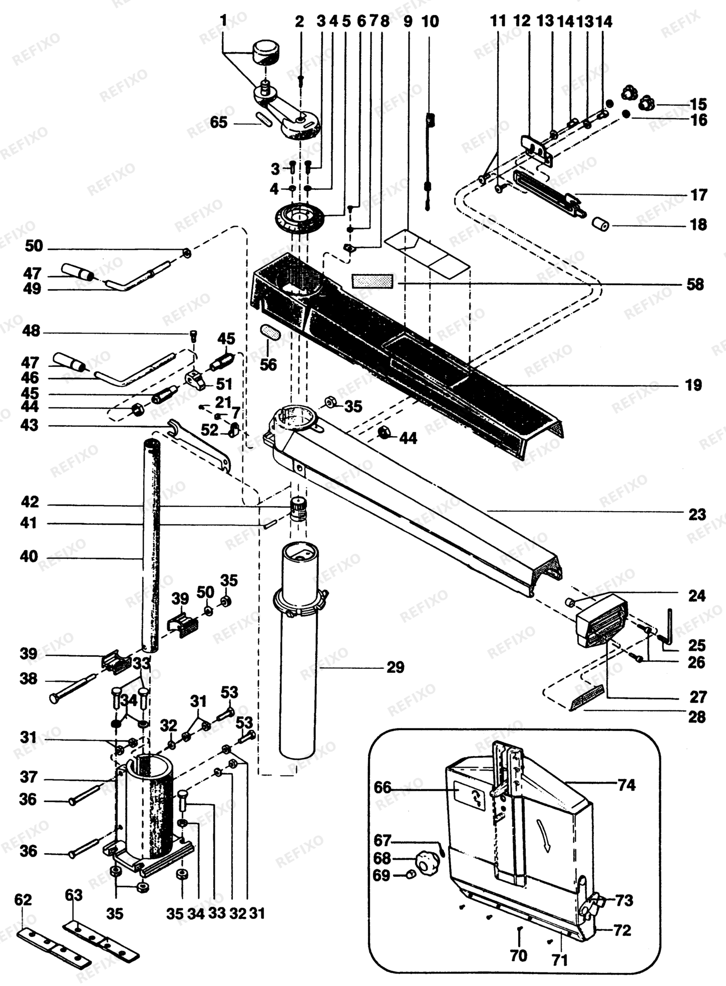 Деталировка DeWalt DW1501----A-XJ TYPE 1 RADIALKREISSÄGE DW1501----A-XJ DW1501----A — схема запчастей в разборе