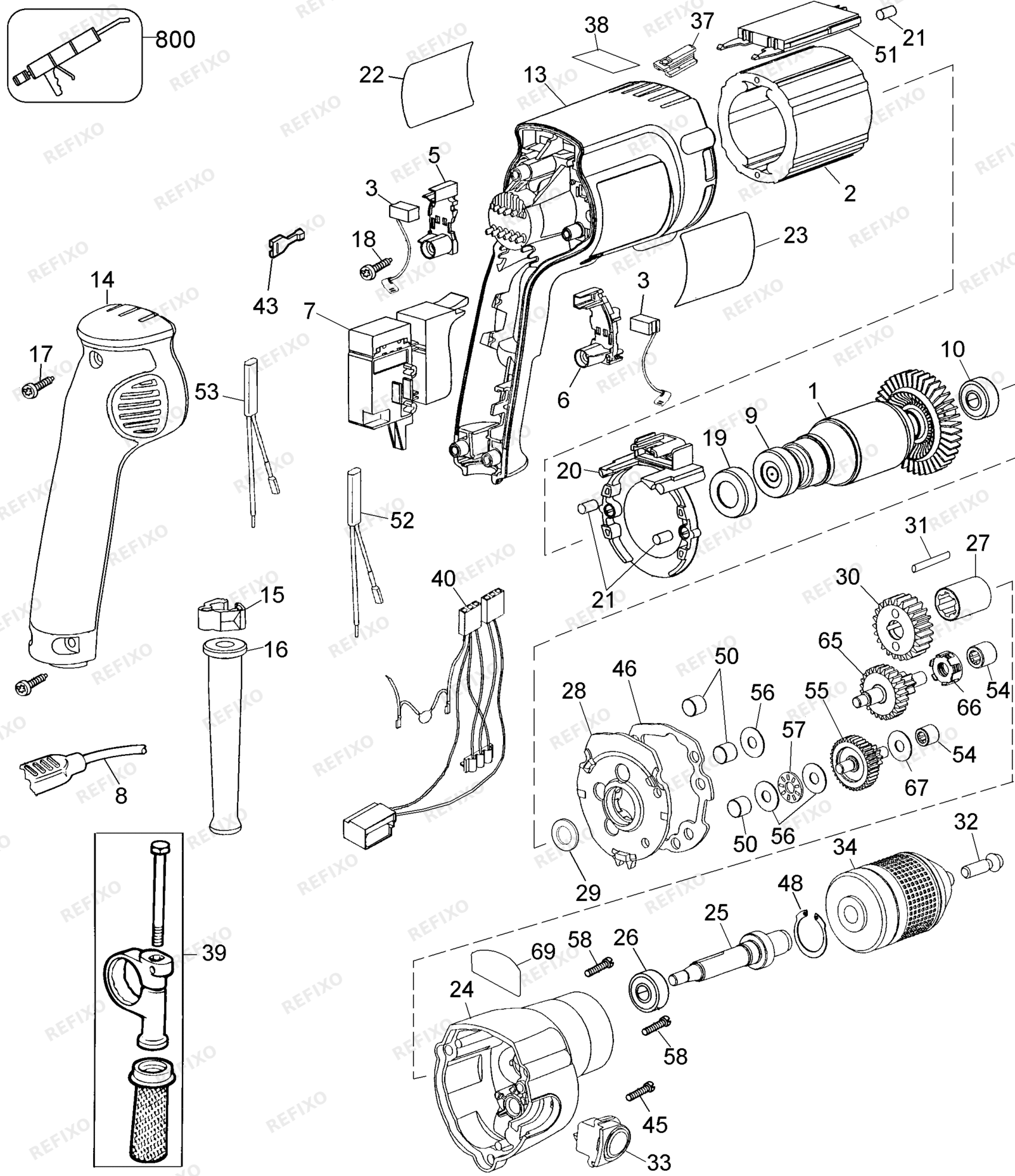 Деталировка DeWalt DW248-QS TYPE A1 BOHRER DW248-QS DW248 — схема запчастей в разборе
