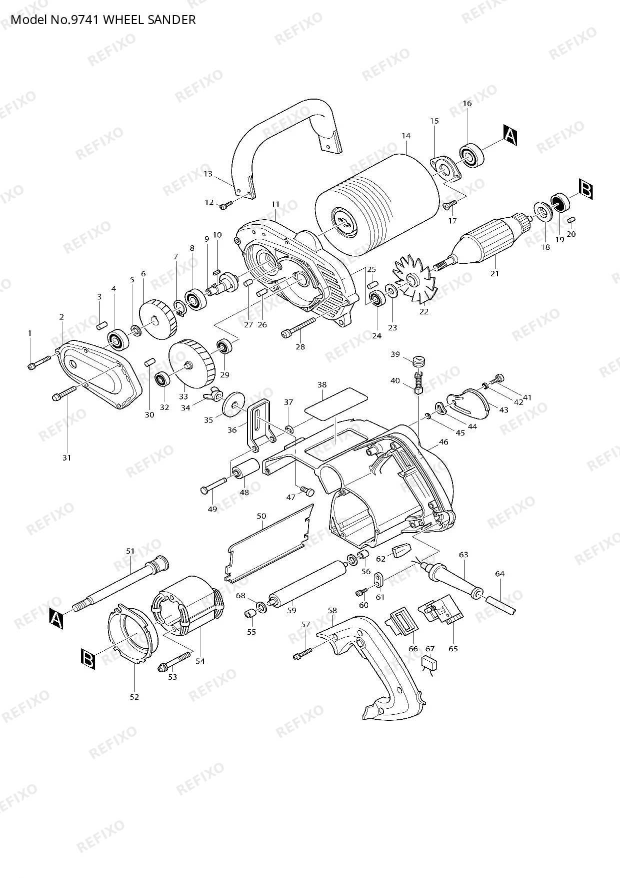 Деталировка MAKITA 9741 — схема запчастей в разборе
