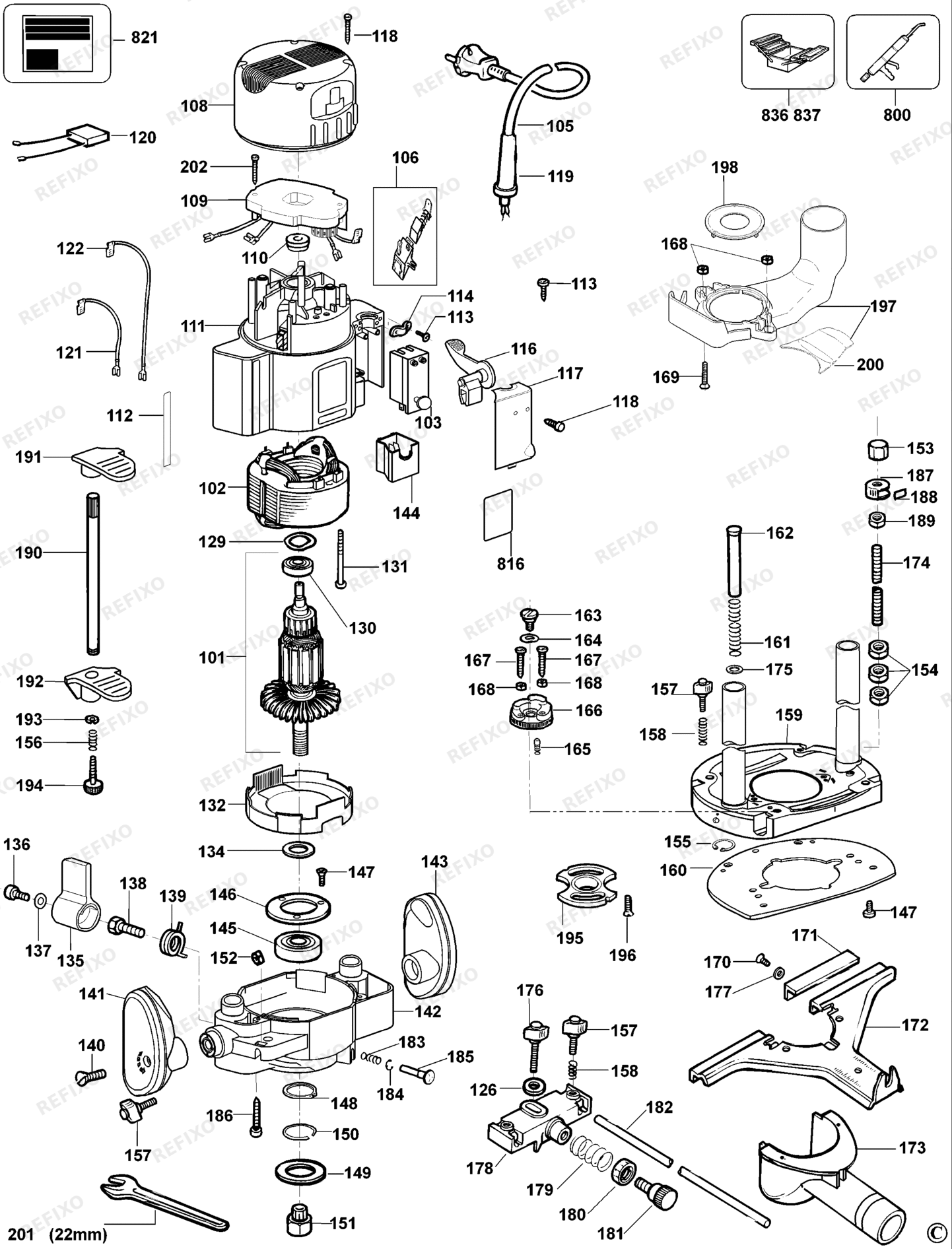 Деталировка DeWalt DW626-QS TYPE 1 FRÄSMASCHINE DW626-QS DW626 — схема запчастей в разборе