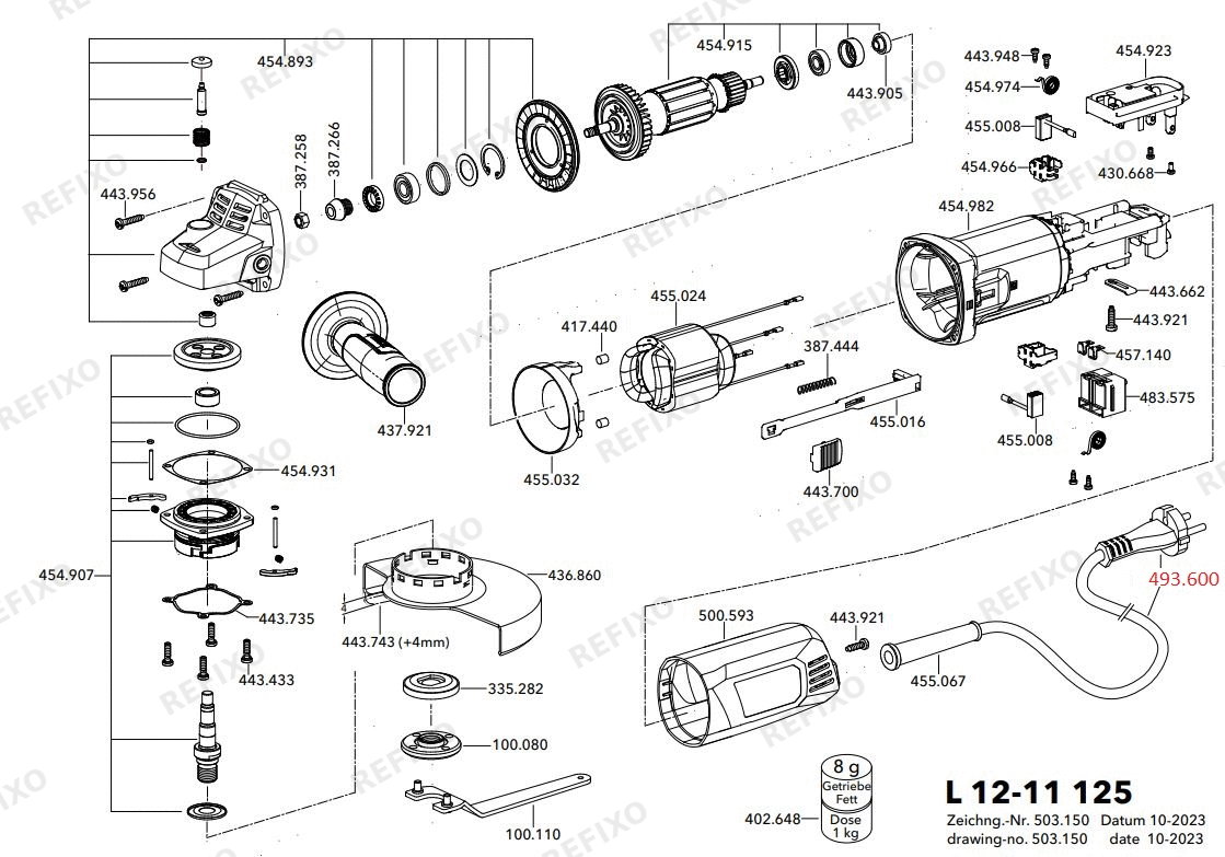 Деталировка Flex L 12-11 125 230CEE — схема запчастей в разборе