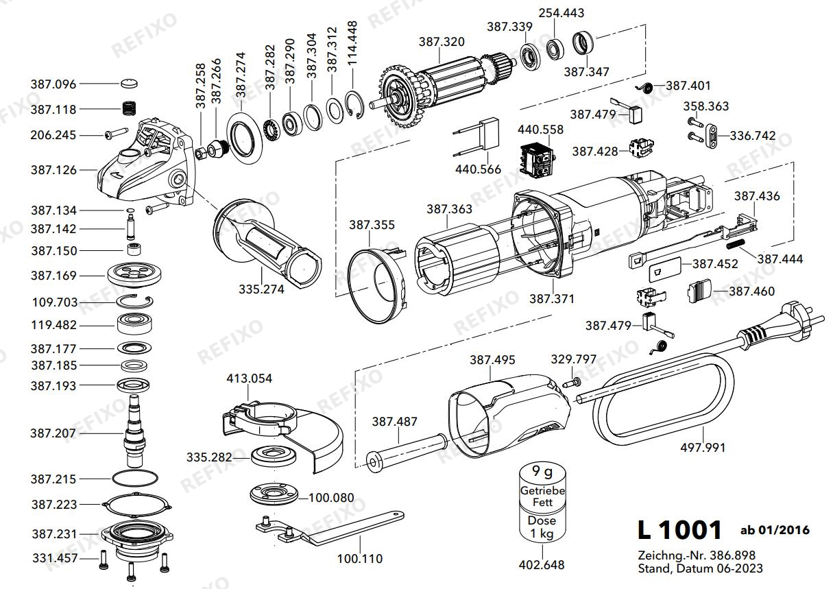 Деталировка Flex L 1001 230CEE — схема запчастей в разборе