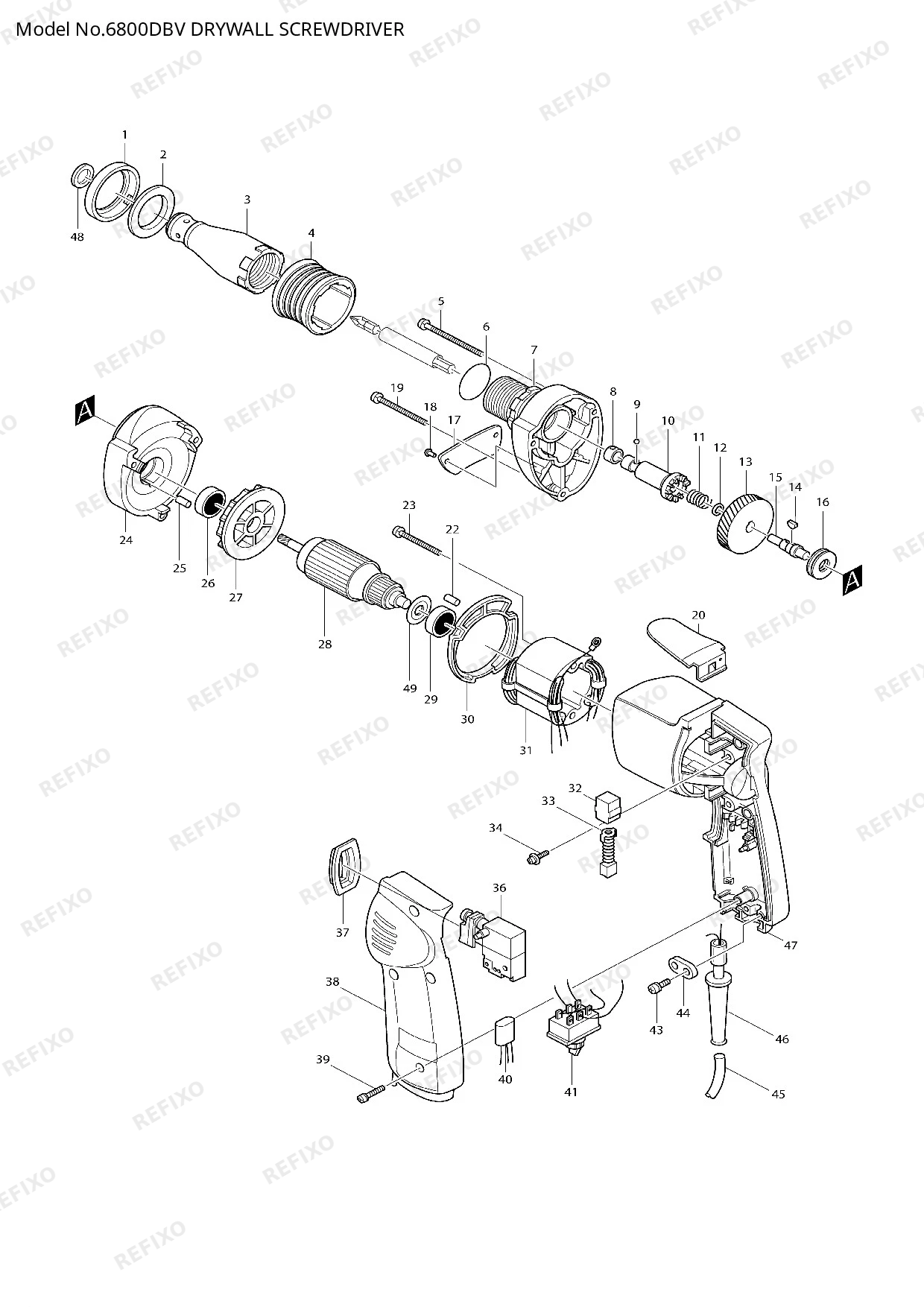 Деталировка MAKITA 6800DBV — схема запчастей в разборе