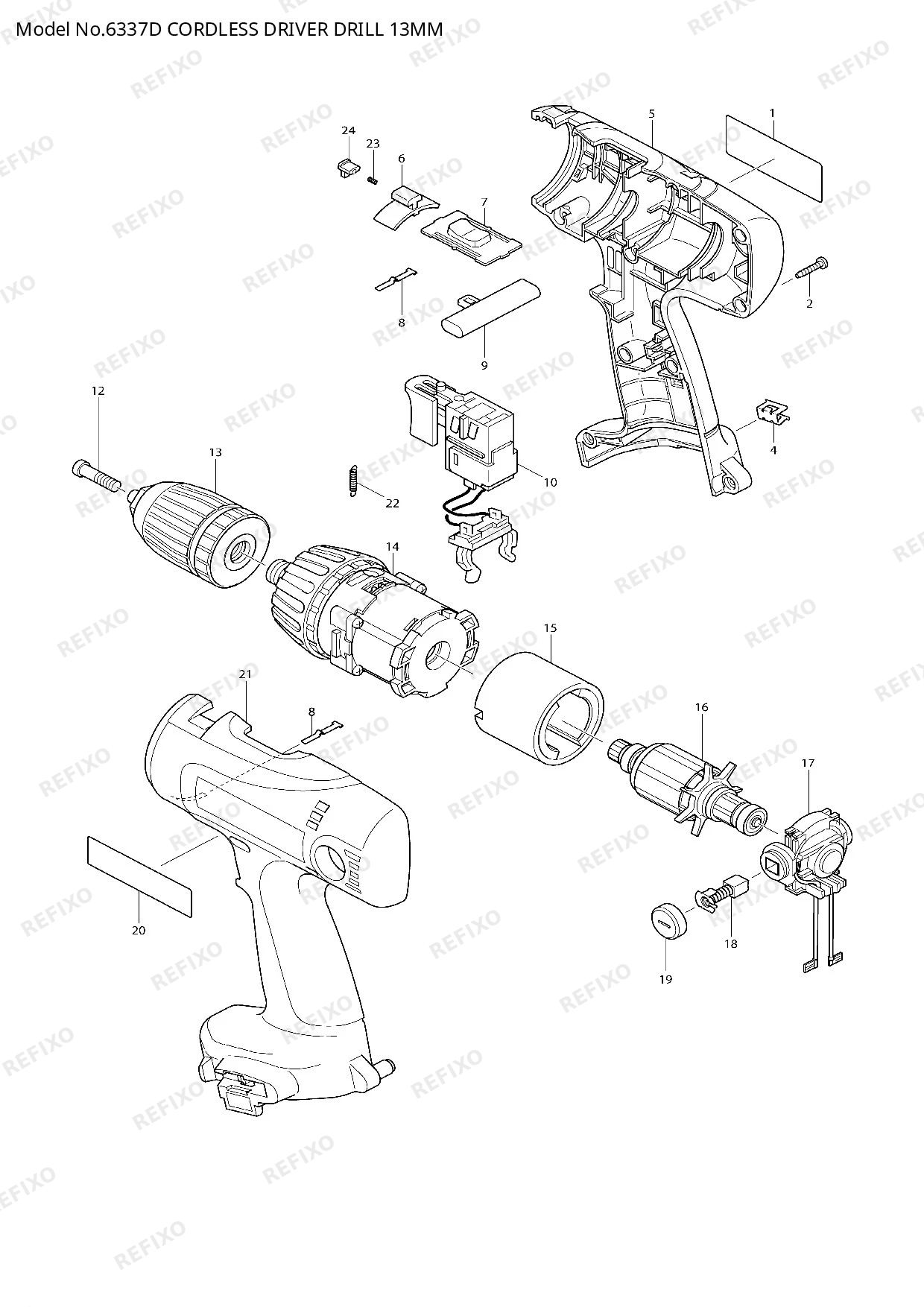 Деталировка MAKITA 6337D — схема запчастей в разборе