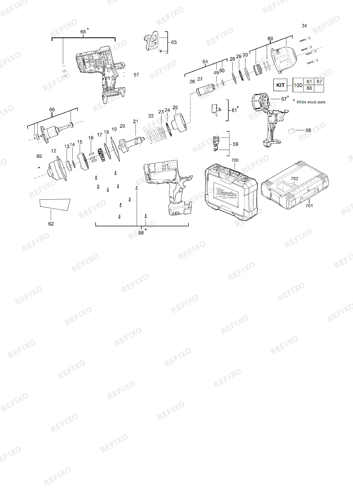Деталировка MILWAUKEE M18CHIWF34 0X 4933451444 4000446262 — схема запчастей в разборе