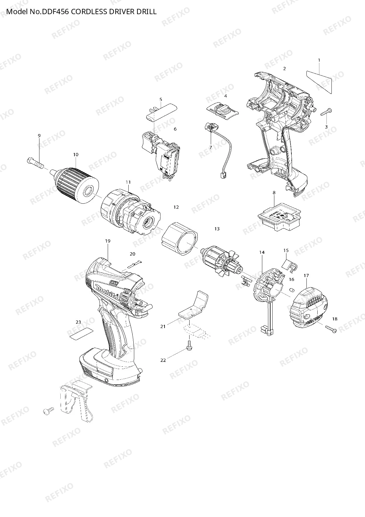 Деталировка MAKITA DDF456 — схема запчастей в разборе