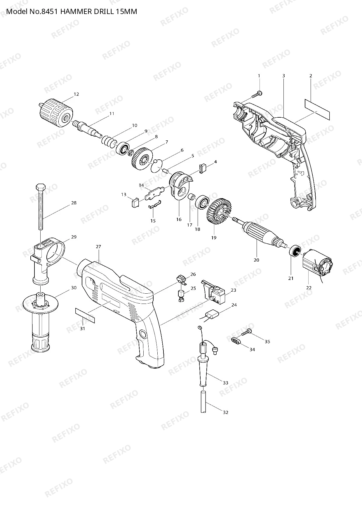Деталировка MAKITA 8451 — схема запчастей в разборе