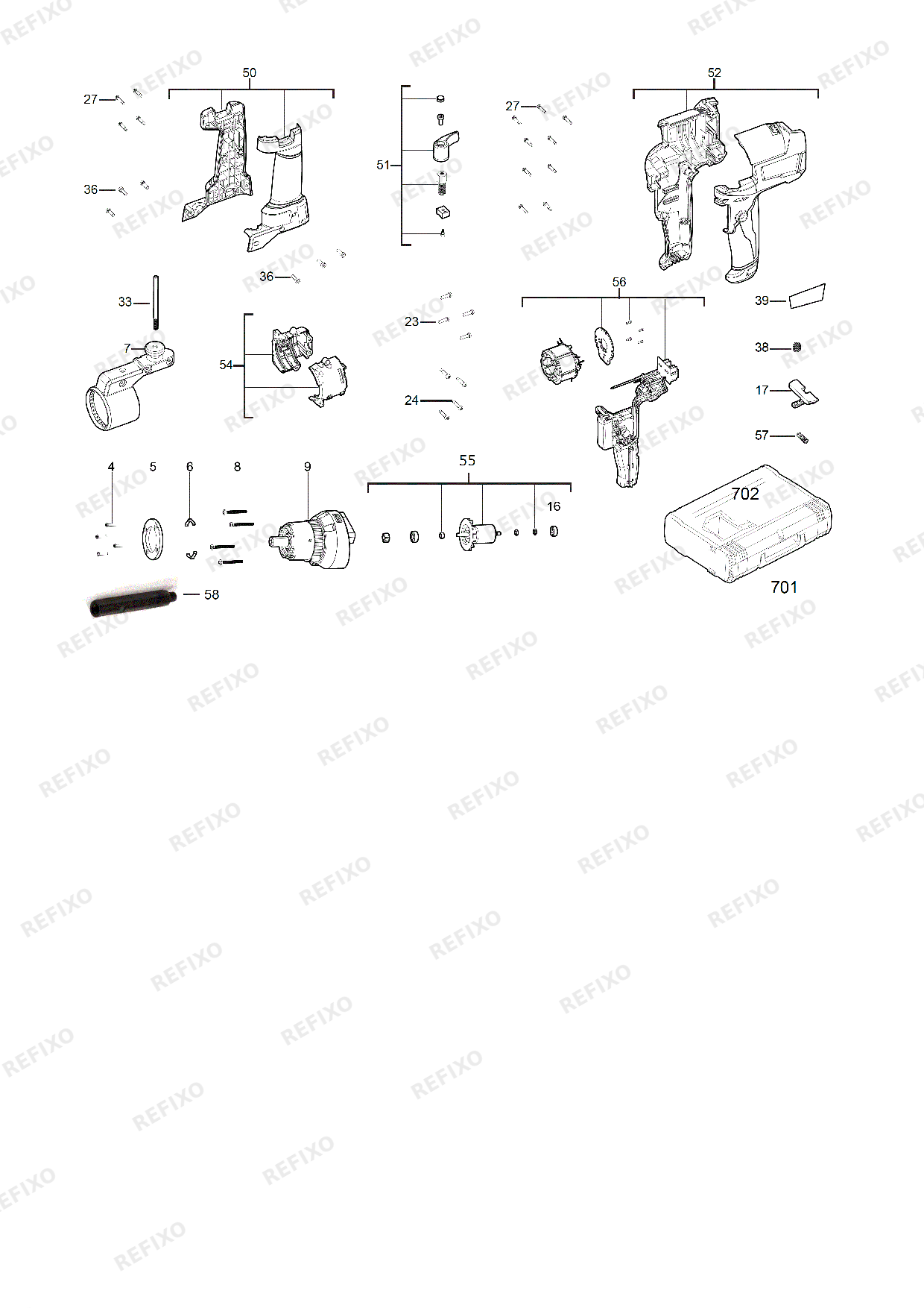 Деталировка MILWAUKEE M18FPM 0X 4933459719 4000458932 — схема запчастей в разборе