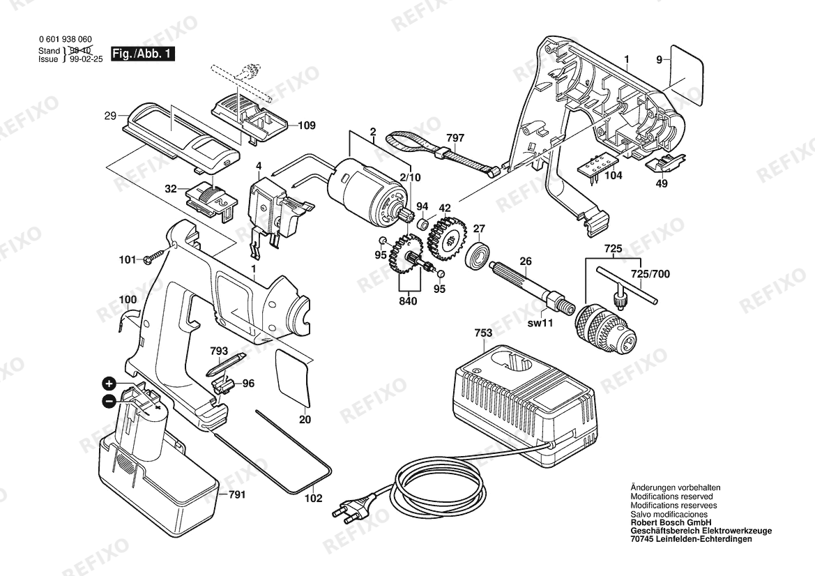Деталировка Bosch Gw- аккумуляторный - дрель GBM 7,2 V-2 | 7.2 V | 001 - EU (0 601 938 060) — схема запчастей в разборе