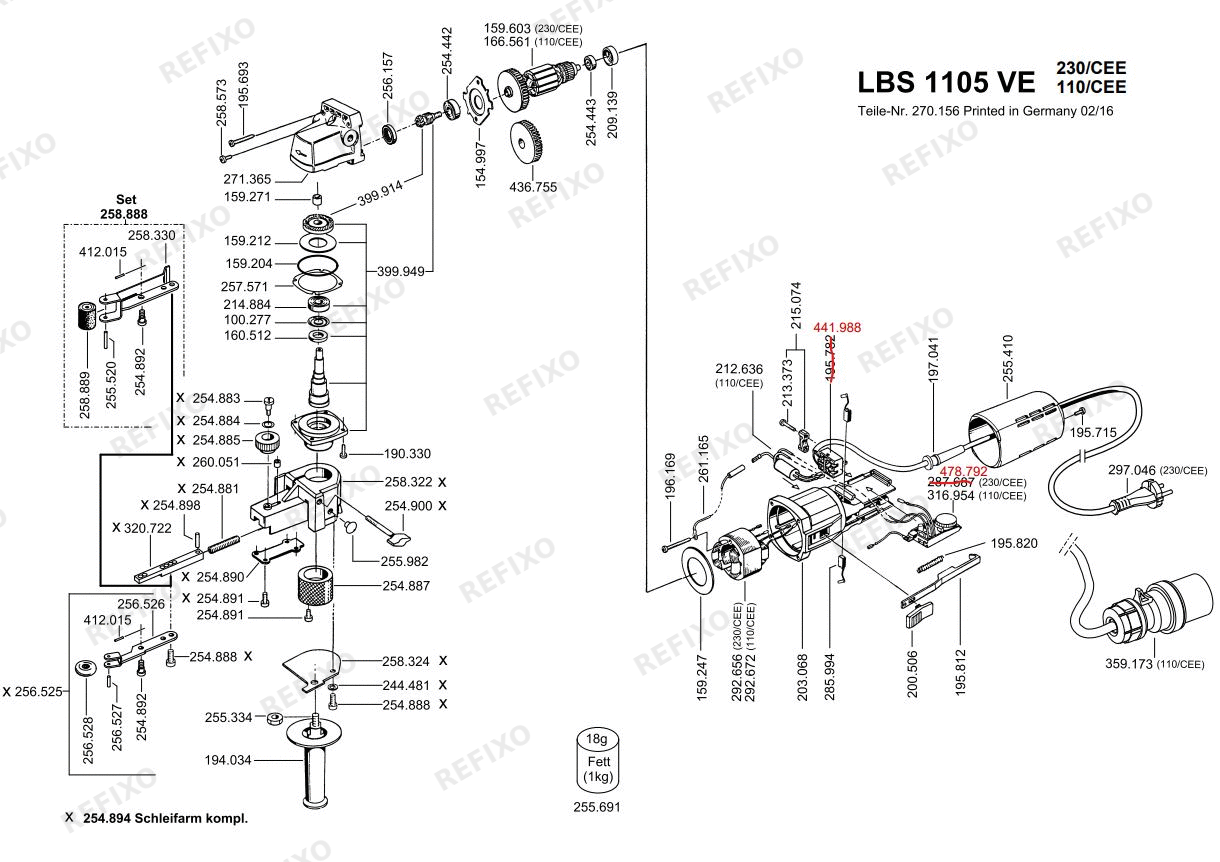 Деталировка Flex LBS 1105 VE 230CEE — схема запчастей в разборе