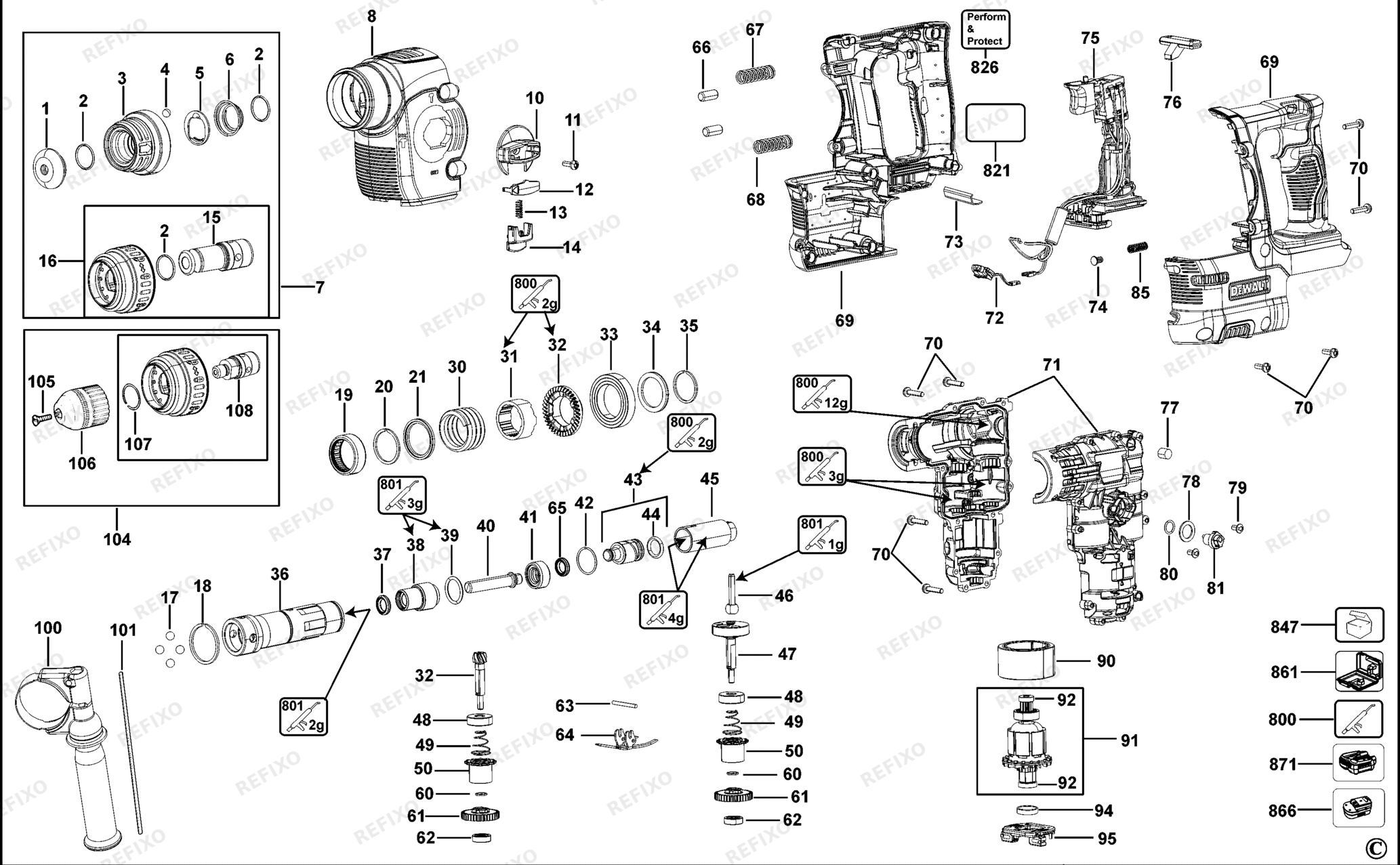 Деталировка DeWalt DCH254-QW TYPE 1 DREHHAMMER DCH254-QW DCH254 — схема запчастей в разборе