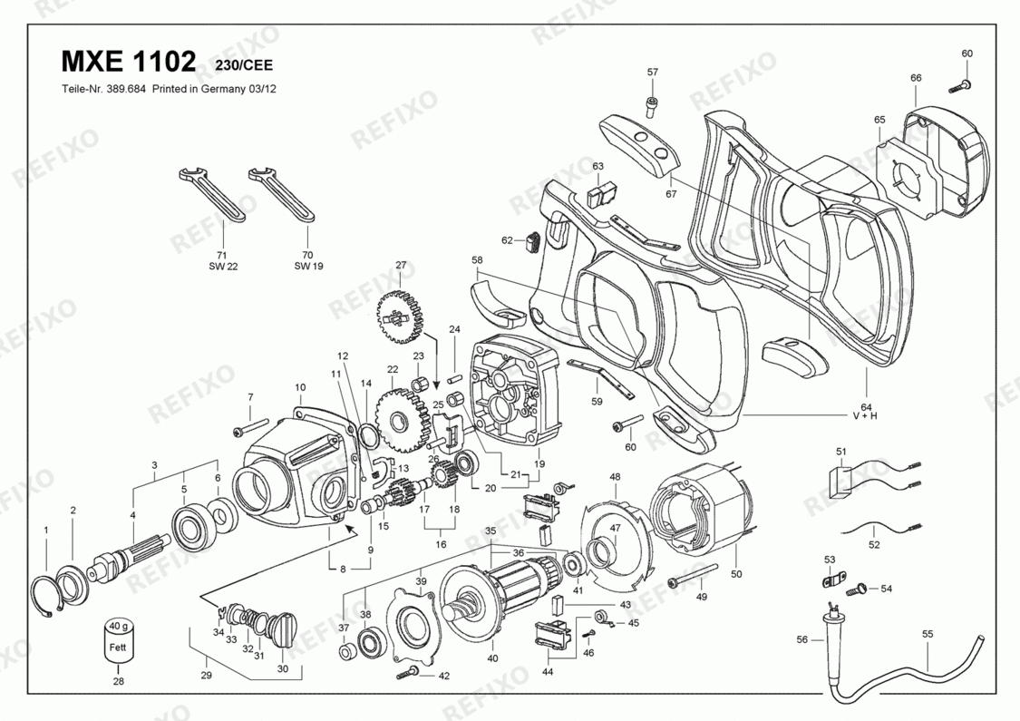 Деталировка Flex MXE 1102 Kit WR2 - 1080 Watt 2-Gang-Rührer с Dr 368865 — схема запчастей в разборе